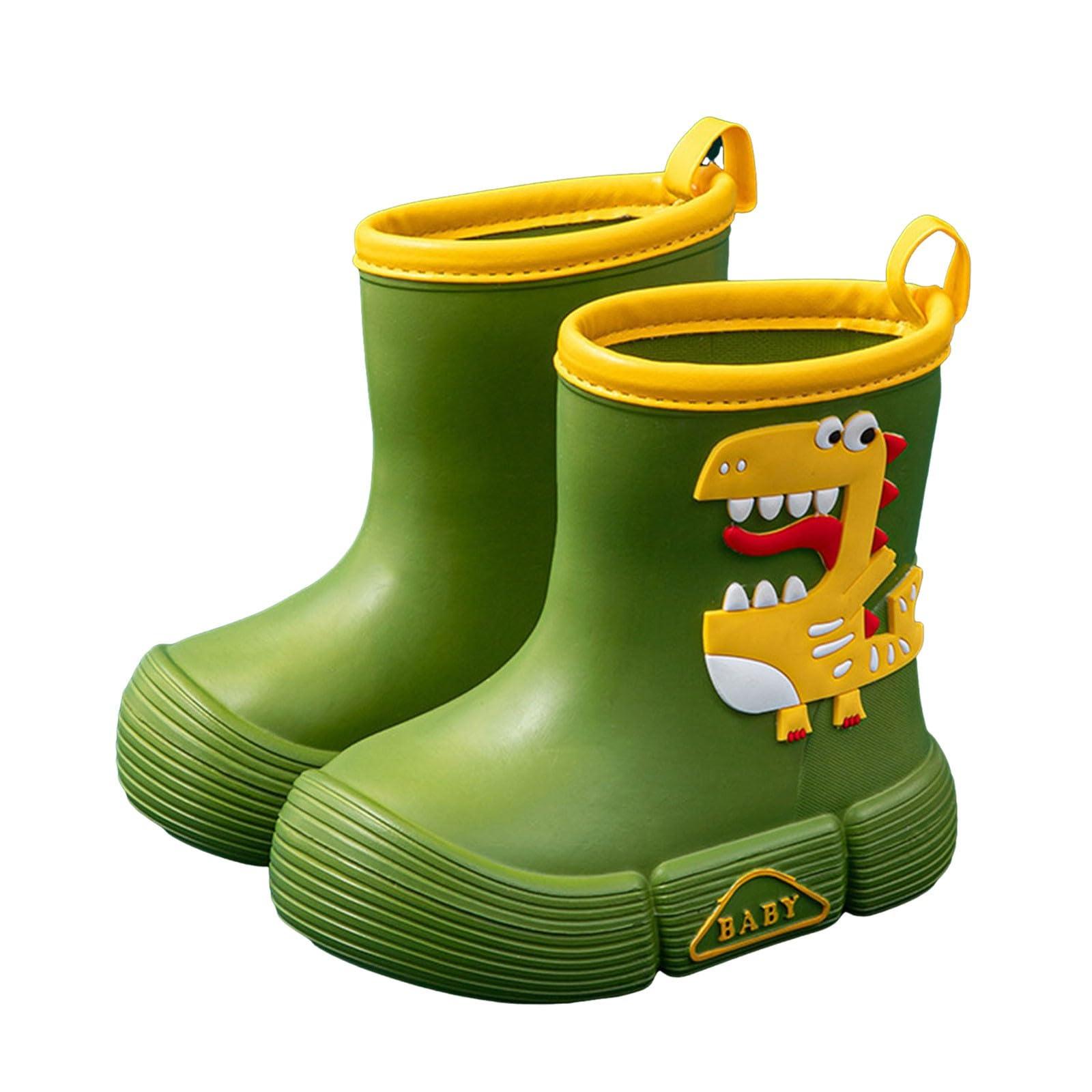 IWIHMIV Rainboots for Toddlers Boys Rain Boot Boys Rubber Boots Baby Rain Boot Toddler Rainboots Kid's Rain Boot Easy-On HandlesGreen,11