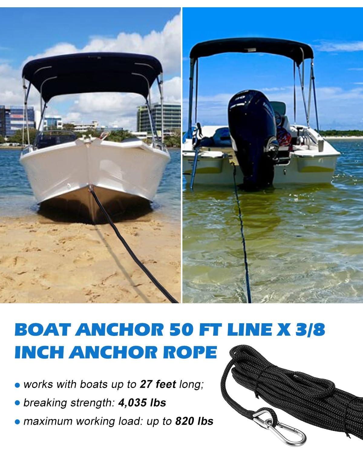 Venussar Venussar 39\'\' Sand Spike Boat Anchor Pole, with Stainless Steel Boat Anchor Hook and Boat Anchor Line 50ft, for Shallow Water Shore, Beach, Sandbar