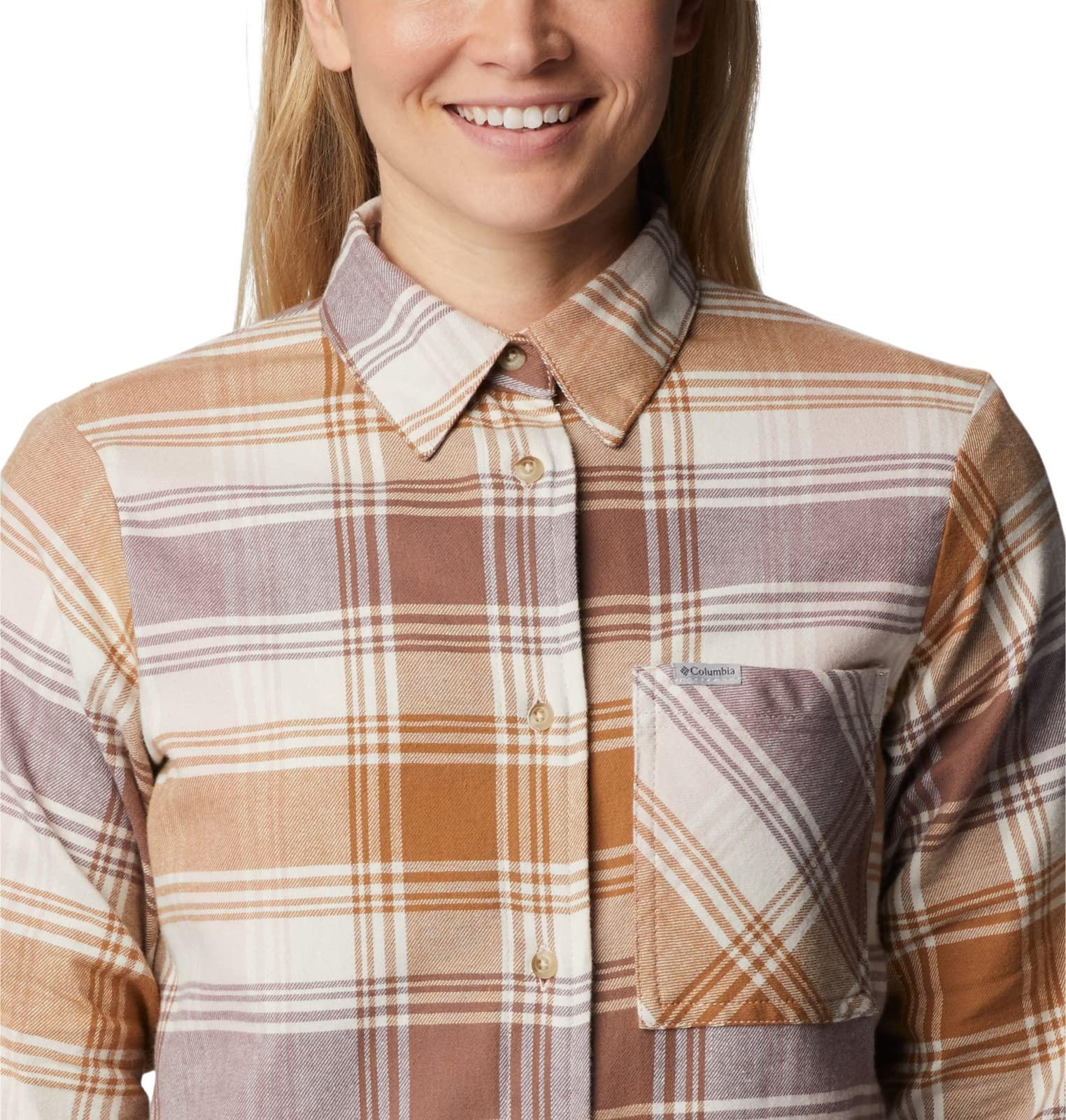 Columbia Columbia Women's Calico Basin Flannel Long Sleeve Shirt, Dusty Pink Dimensional Buffalo, 1X Plus