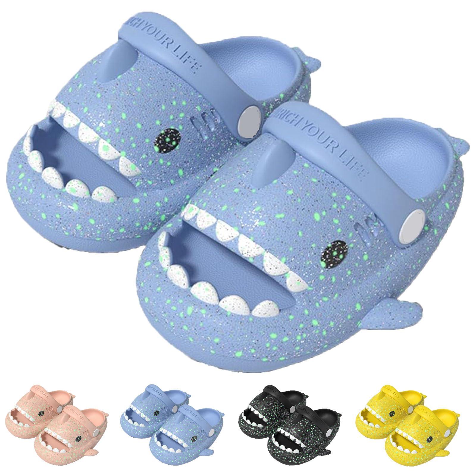 Jfxgjuv Jfxgjuv Angler Fish Slides Glow in The Dark Kids Shark Slides Glow in The Dark Luminous Shark Slippers Cloud Shark Slides with Strap Spooky Shark Slides (Blue,12-12.5 Little Kid)