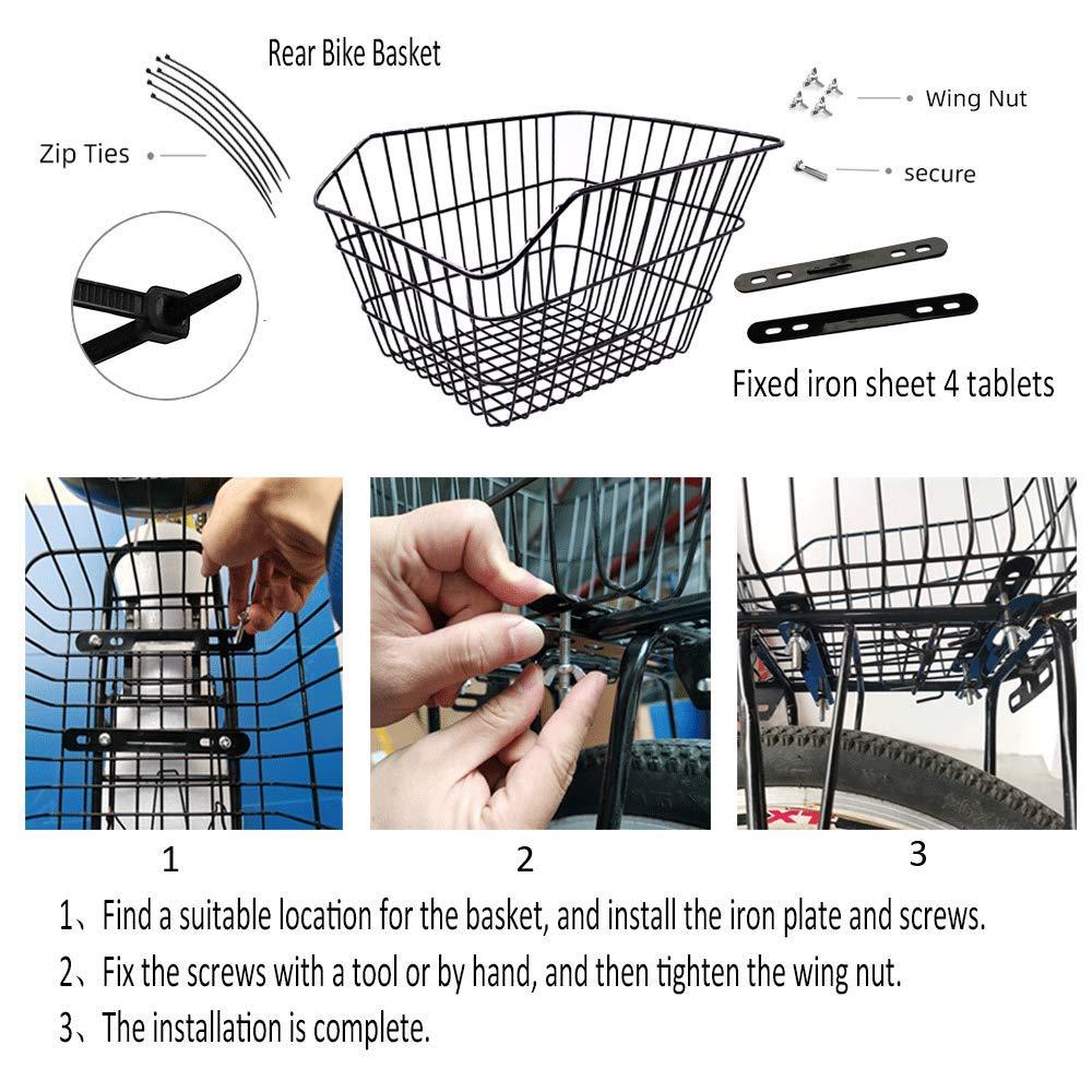 ANZOME ANZOME Rear Bike Basket, Waterproof Metal Wire Bicycle Basket with Adjustable Cargo Net and Waterproof Rainproof Cover Fits to Most Rear Bike Racks (Large)
