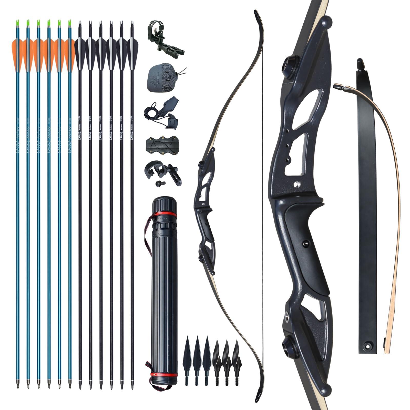 D&Q D&Q Bow and Arrow for Adults Takedown Recurve Bows Hunting Bow Archery Set Adult Longbows Kit 56\" 30-50lb Right Hand Bow Aluminum Alloy Riser for Beginner and Professional Hunting ShootingBlack,45lb