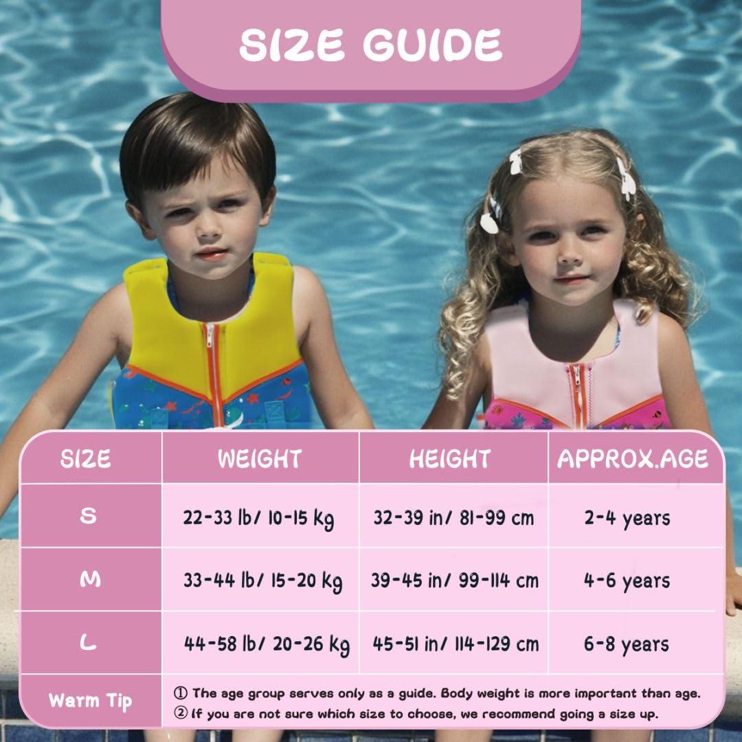 Agicogeo Kids Swim Vests Pool Toddler for 24-64lbs/3-9 Years, Adjustable Swimming Jacket Floaties Aid for Children, Boys Girls Learn to Swim (Pink, M ((35-48 lbs/5-7 yrs))