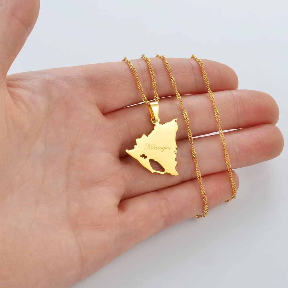 Dan CECE KELE Dan CECE KELE Map Pendant Necklace - Nicaragua Map Necklace for Unisex Jewelry, Nicaraguan Map Pendant Party Dress Accessories Ethnic Style, Charm Patriotic Symbol Necklace Gift,Gold,45Cm Chain