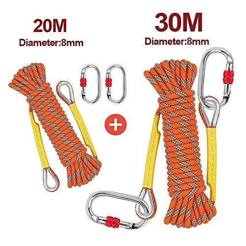 NTR 30M and 20M NTR Orange Outdoor Climbing Rope, 8mm Diameter Rock Climbing Rope with 2 Steel Hooks, Climbing Rope for Outdoors, Hiking Rope.