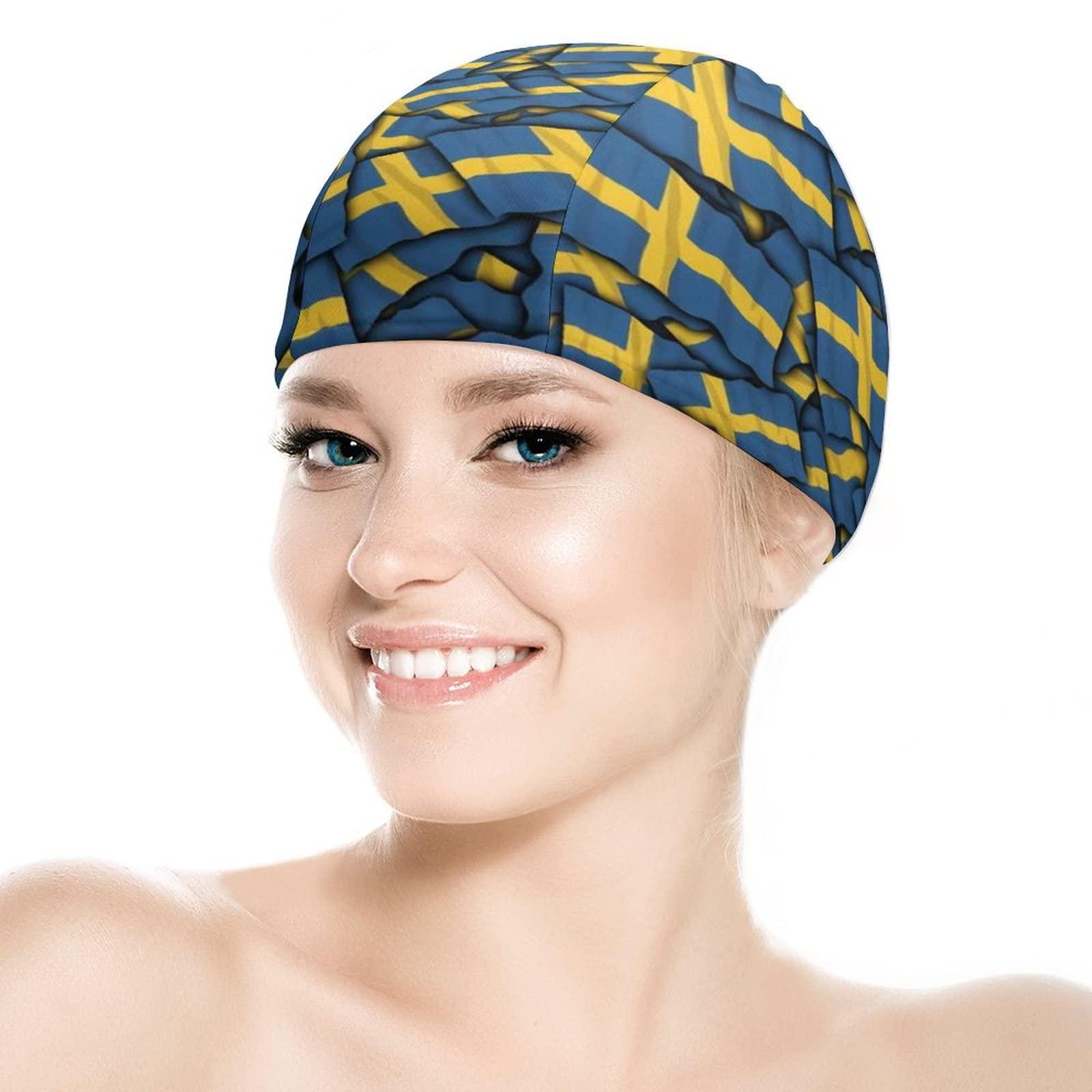 Calculay Sweden Flag Swimming Cap, Shower Cap for Adults and Children with Long Hair to Keep Hair Dry Hats