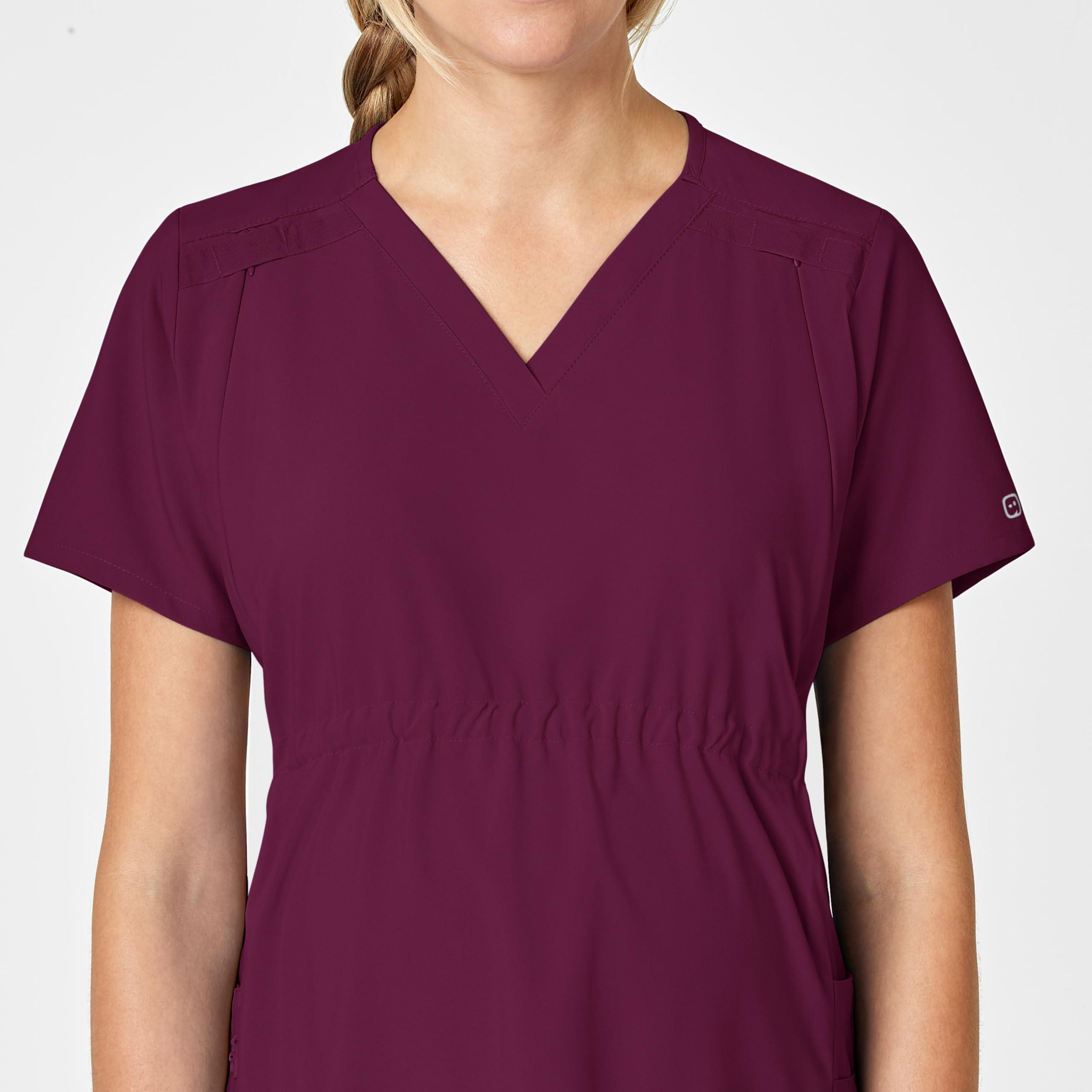 WonderWink Wink Scrubs for Women, W123, Maternity V-Neck Tops with 5 Pockets, Wine, L