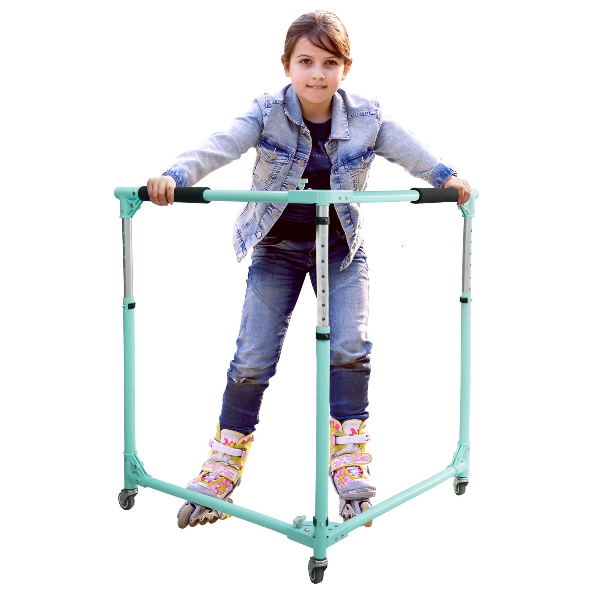 GanFindX GanFindX Folding Skater Aid for Kids Roller Skating, Adjustable Height Roller Skate Trainer for Kids Toddler Training Walker (Seafoam Green)