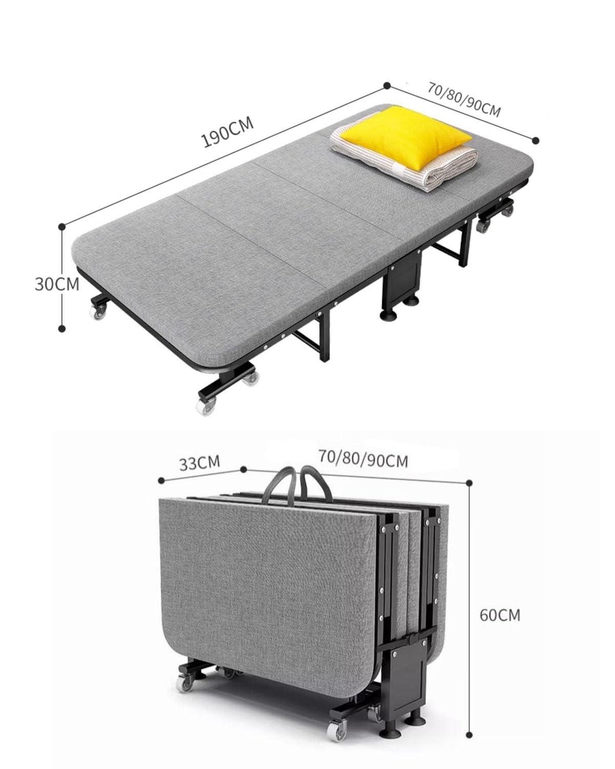 UPGENT Portable Folding Camping Cot, four fold Sleeping Cots Bed, thickened wooden Reclining Chaise, 6-speed head adjustment, folding bed with 8 universal wheels for Home, Office Nap and Outdoor ( Size : 190