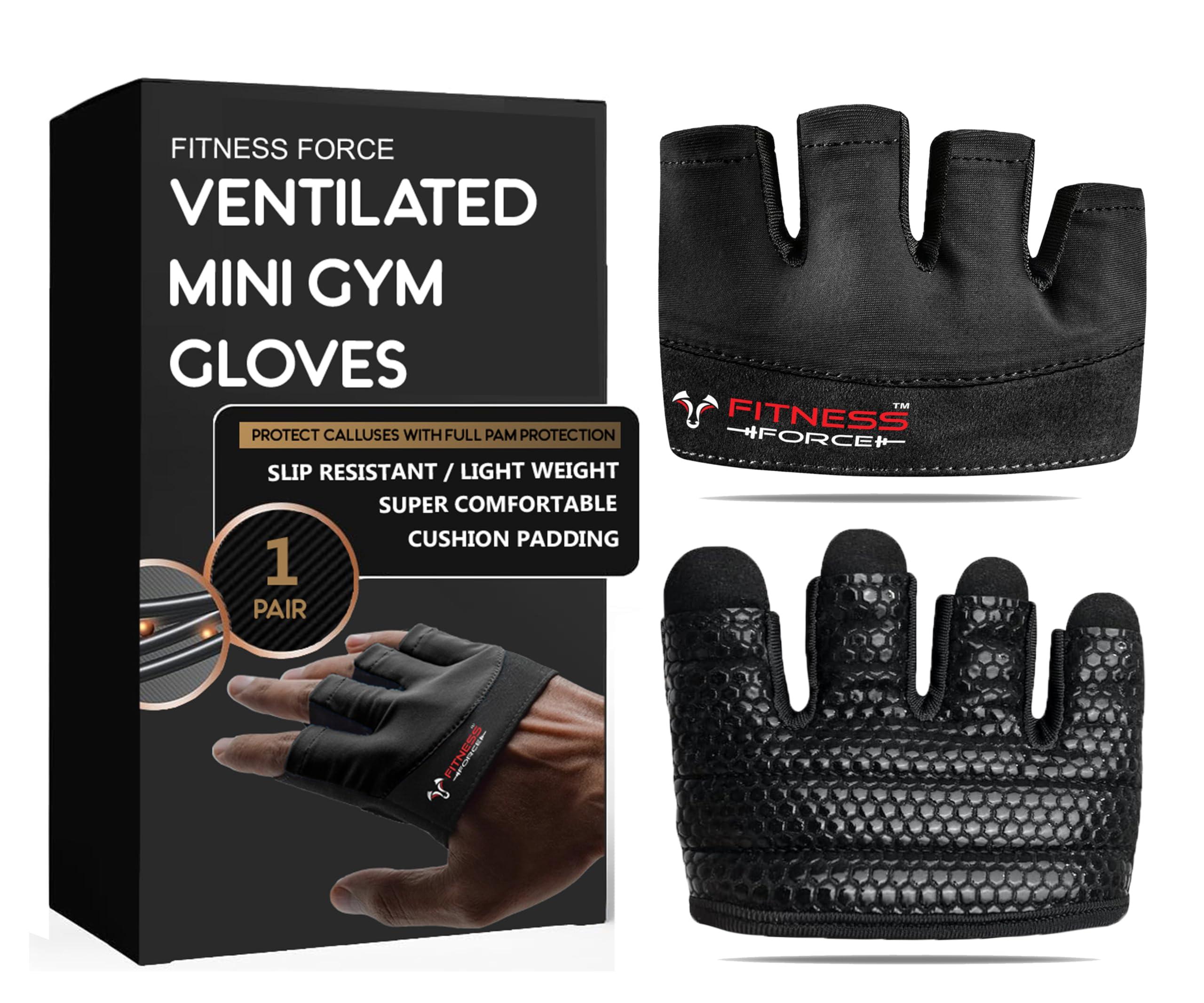 FITNESS FORCE FITNESS FORCE Workout Gloves for Men & Women Partial Weight Lifting Gloves Non-Slip Gym Gloves Lifting Grip Calluses Guard Fingerless Exercise Gloves with Full Palm Protection (Black, Large)