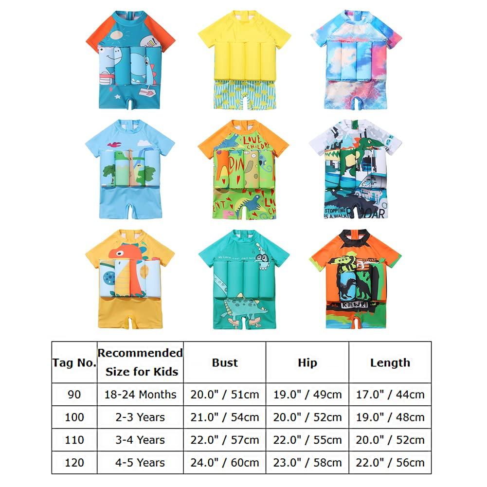 IDOPIP IDOPIP Kids Baby Boy Girl Float Suit with Adjustable Buoyancy Floatation Swimsuit Floating Swimwear Bathing Suit Toddler Float Swim Vest with 8 Removable Buoyancy Stick Blue + Colorful 2-3 Years