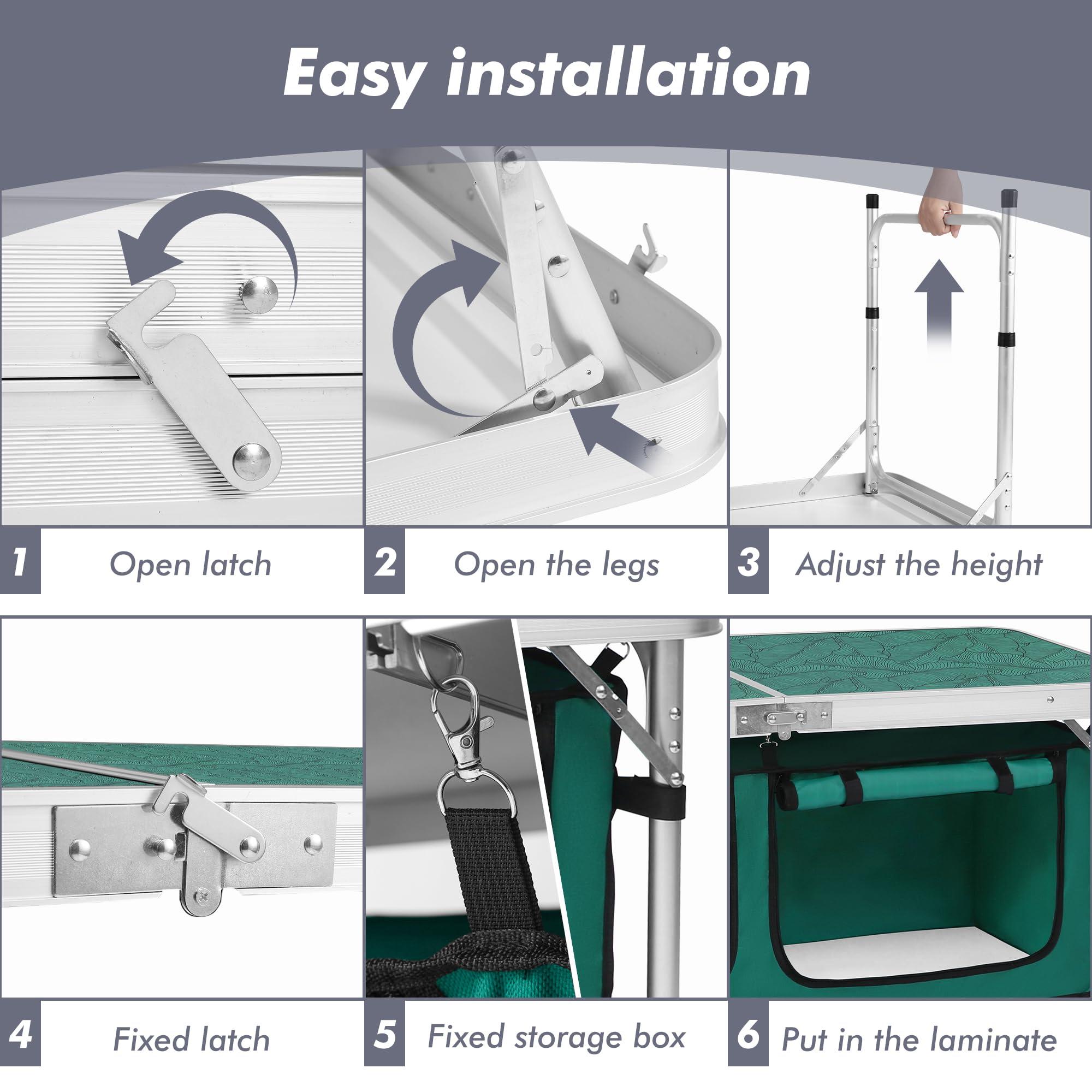 Camp Field Camp Field Camping Folding Aluminum Table with Adjustable Legs for Outdoor Travel Beach, Backyards, BBQ, Party and Picnic Foldable Table