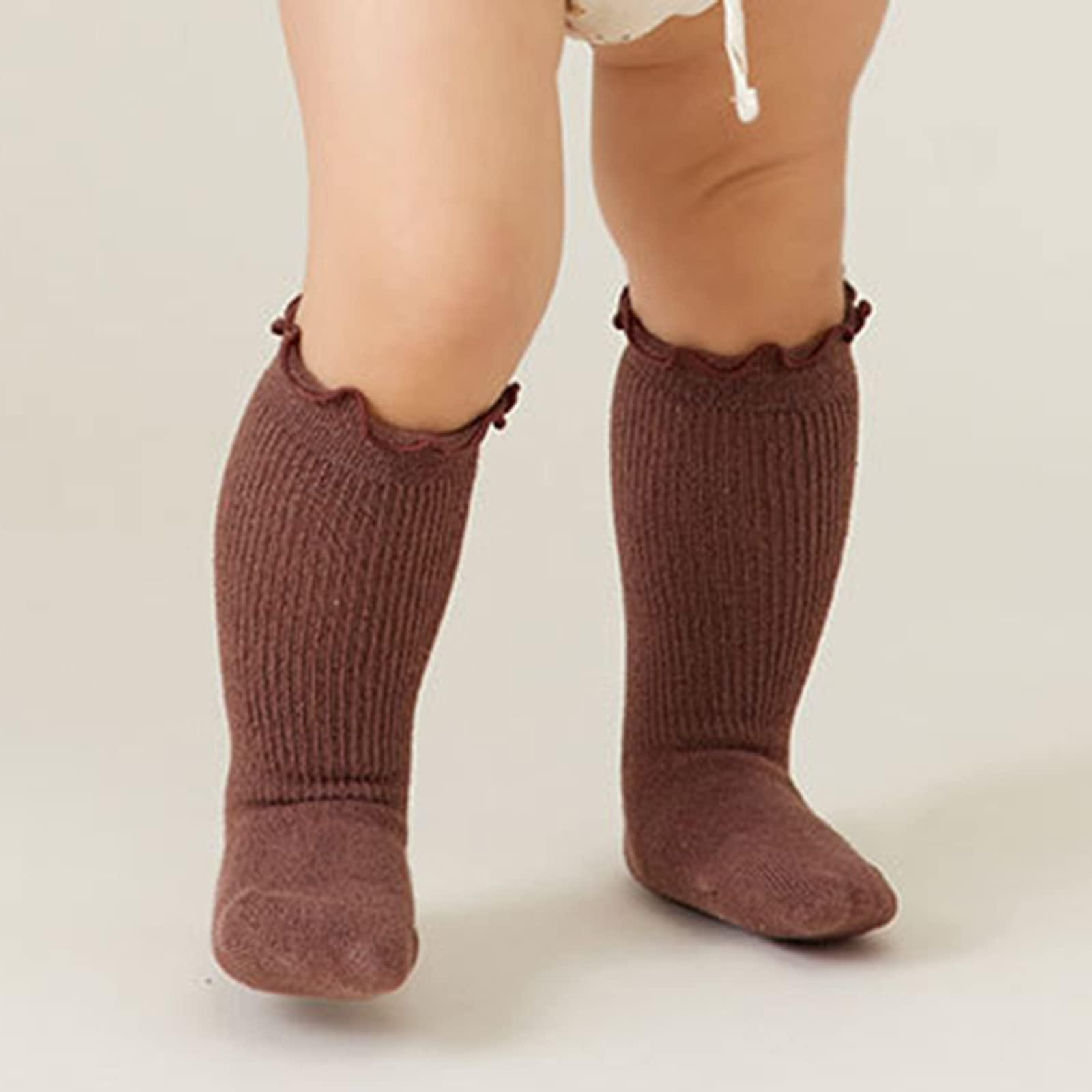 NineFit Basics Knee High Socks Newborn Infants Girls Seamless Cotton niform Stockings Toddlers School (Brown #1, 18-24 Months)