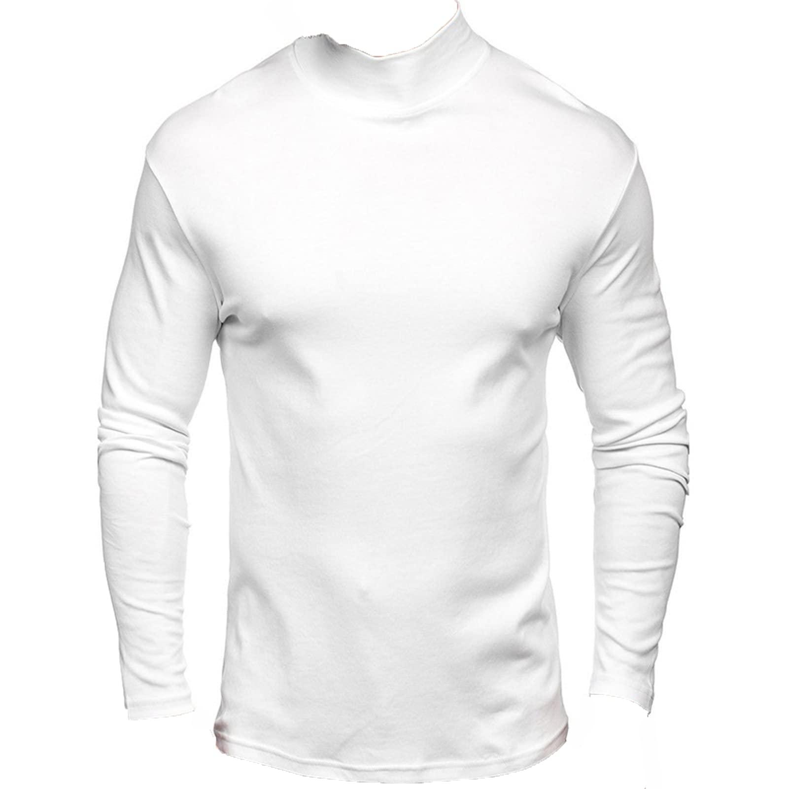 NineFit Basics Men's Mock Neck Long Sleeve T-Shirt Half Turtleneck Casual Pullover Top Basic Designed Slim Lightweight Solid Tee (White,Small)