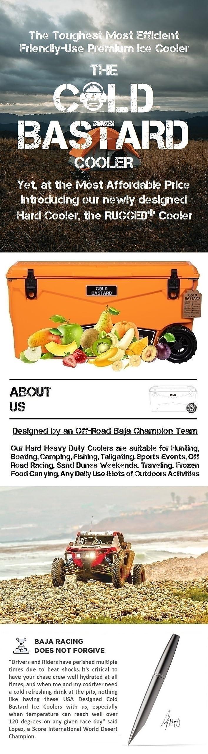 COLD BASTARD COOLERS COLD BASTARD COOLERS 70QTW Rugged+ CAMO Red Large Wheels The Best Premium Ice Chest Cooler Accessories Free S&H (CB70W-CR)