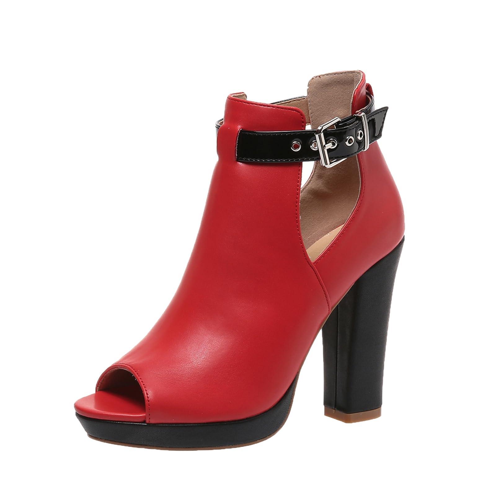 NineFit Basics Women's Open Peep Toe Booties Cutout Side Strap Buckle Chunky Block Heel Fashion Short Ankle Boots Dressy Sandals