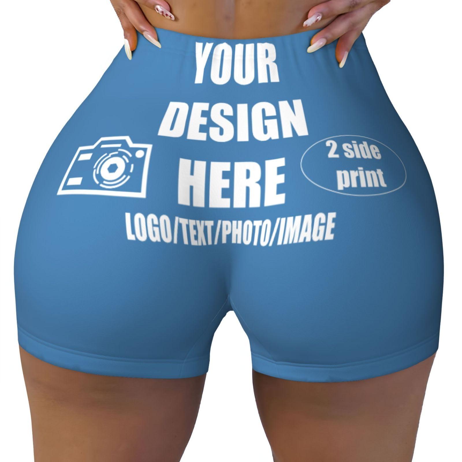 Generic Generic Custom Yoga Booty Shorts for Women Customize Your Text/Image 2 Sides Print Custom Shorts Perfect for Outdoor Activities and As Couple Friend Mom Gifts Large Blue