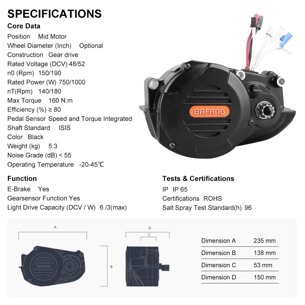 HALLOMOTOR HALLOMOTOR M620 G510 48V 52V 1000W Mid Drive Motor Conversion Kit with DPC18 Display (48V 1000W with UART Protocol, for 27.5Inch Mounting Bike)