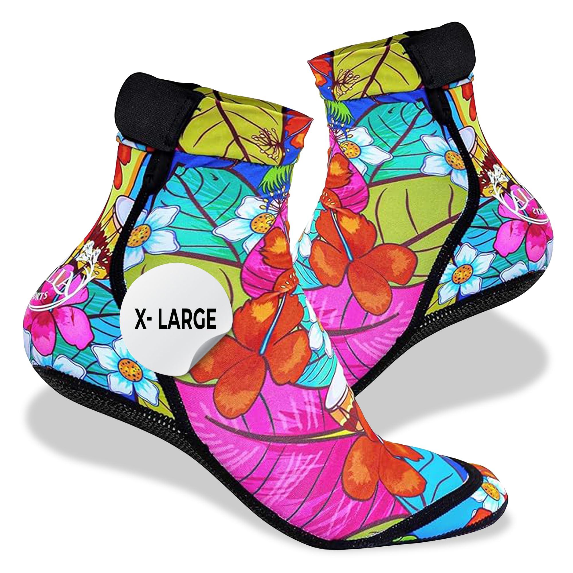 CallaSports CallaSports Neoprene Beach Socks - Water and Sand Socks for Men and Women (X-Large, Hawaiian Flowers)