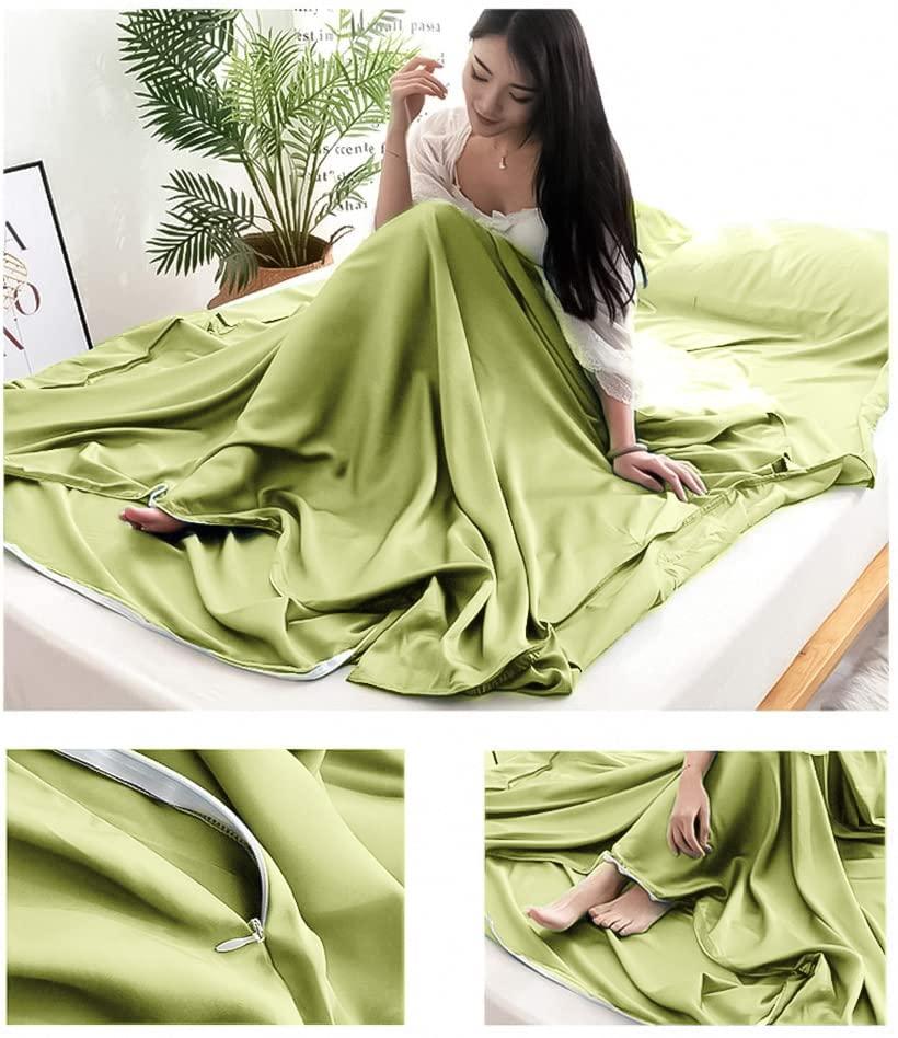 MongByYa MongByYa Sleeping Bag Liner Lightweight Compact Sleeping Bag Sack Portable Clean Travel Sheet Camping Sleep Sheet for Backpacking Hotel Hiking (Field Green, 82.7\" X 63)