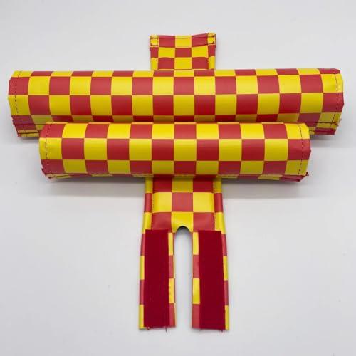 Flite Classic Checkers BMX Pad Sets by Flite Red and Yellow 1.5\" top Tube Diameter