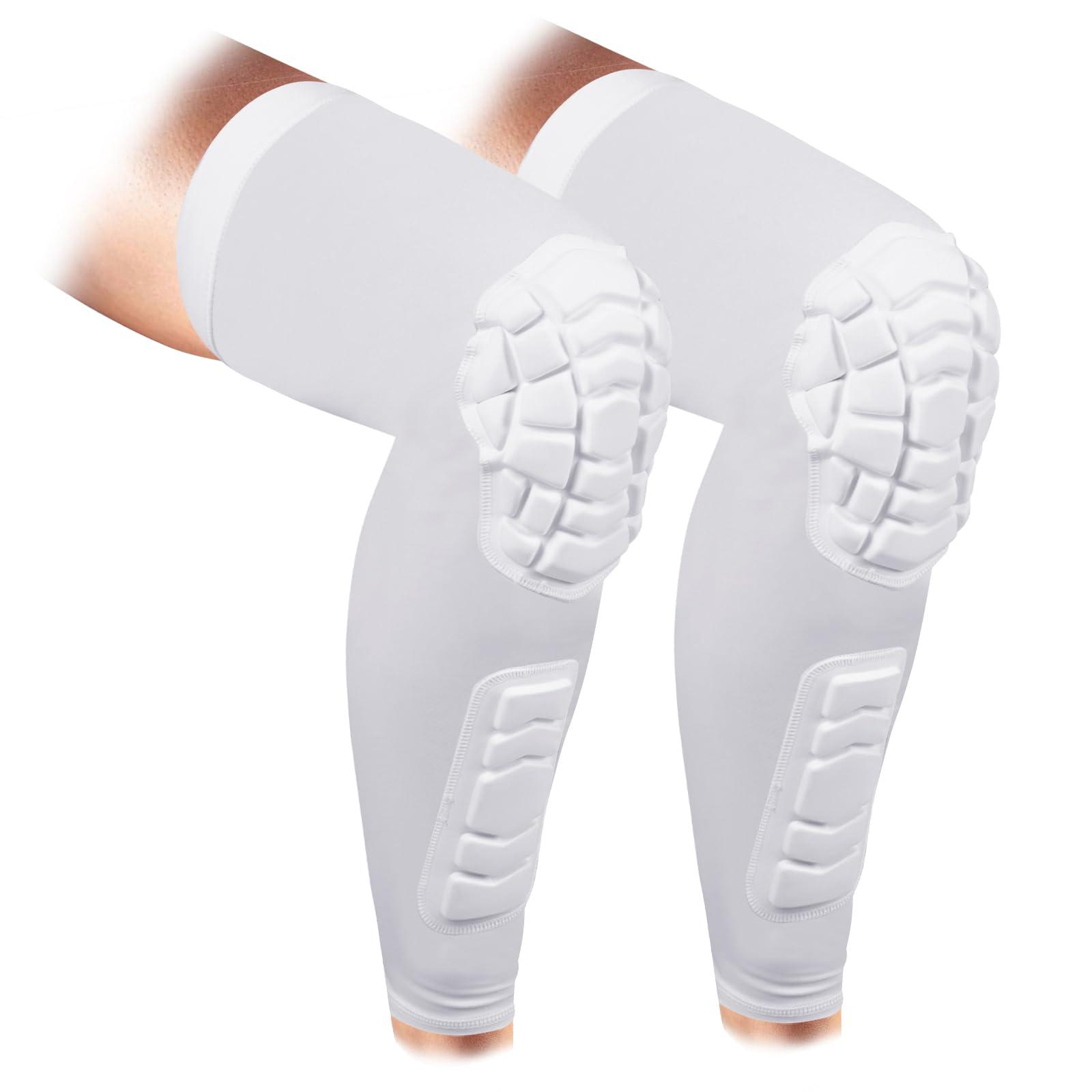 ZODEYI ZODEYI Wrestling Knee Pads Compression Leg Sleeve with Knee Pad and Calf Pad, 1 Pair Knee Sleeve with Shin Guards Shin Pads for Football, Basketball, Volleyball(White_XXL_2 Pcs)