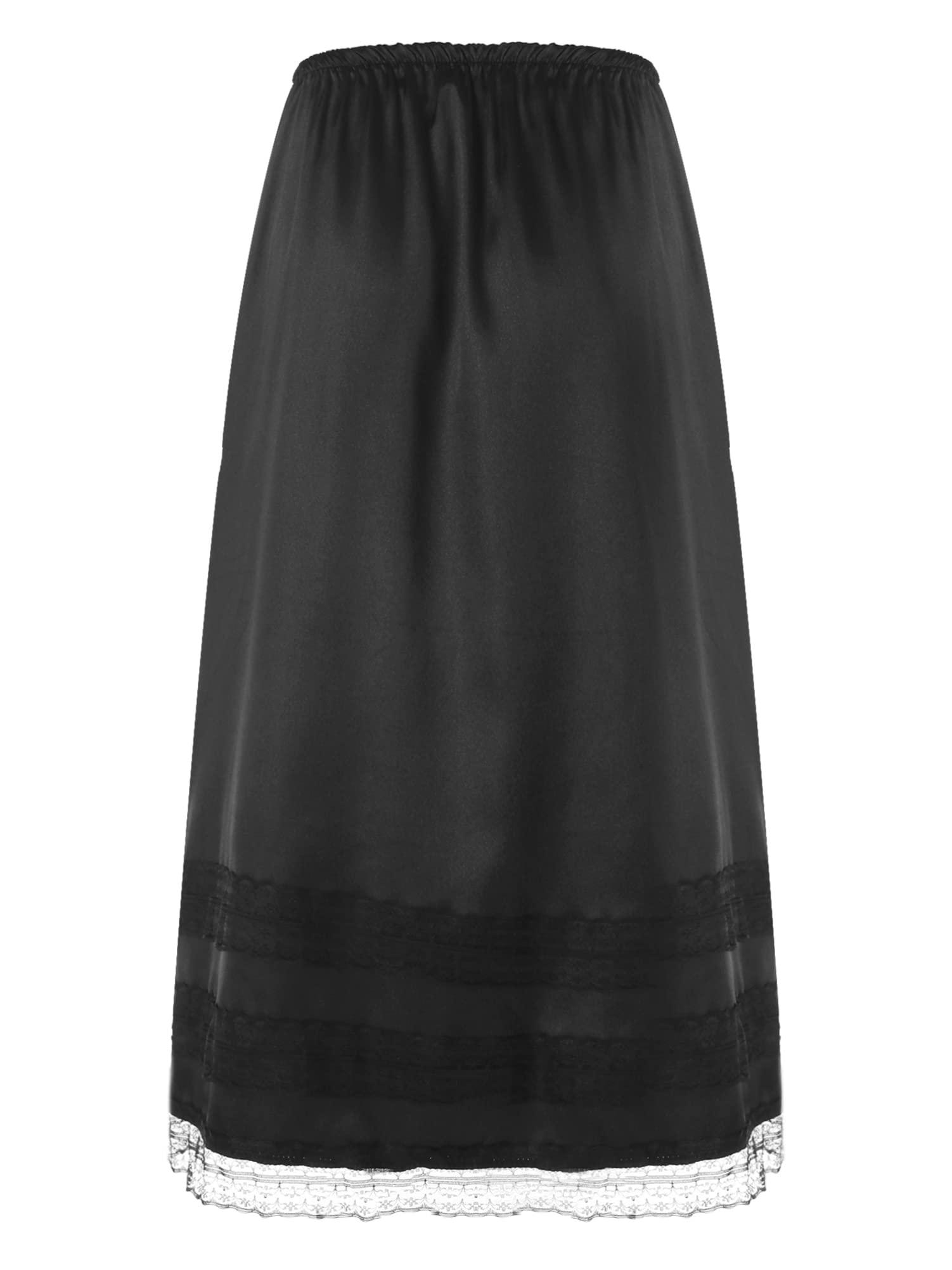CHICTRY CHICTRY Women's Lace Trim Lingerie Long Underskirt Elastic Waist Half Slip Skirt for Under Dresses Black X-Large