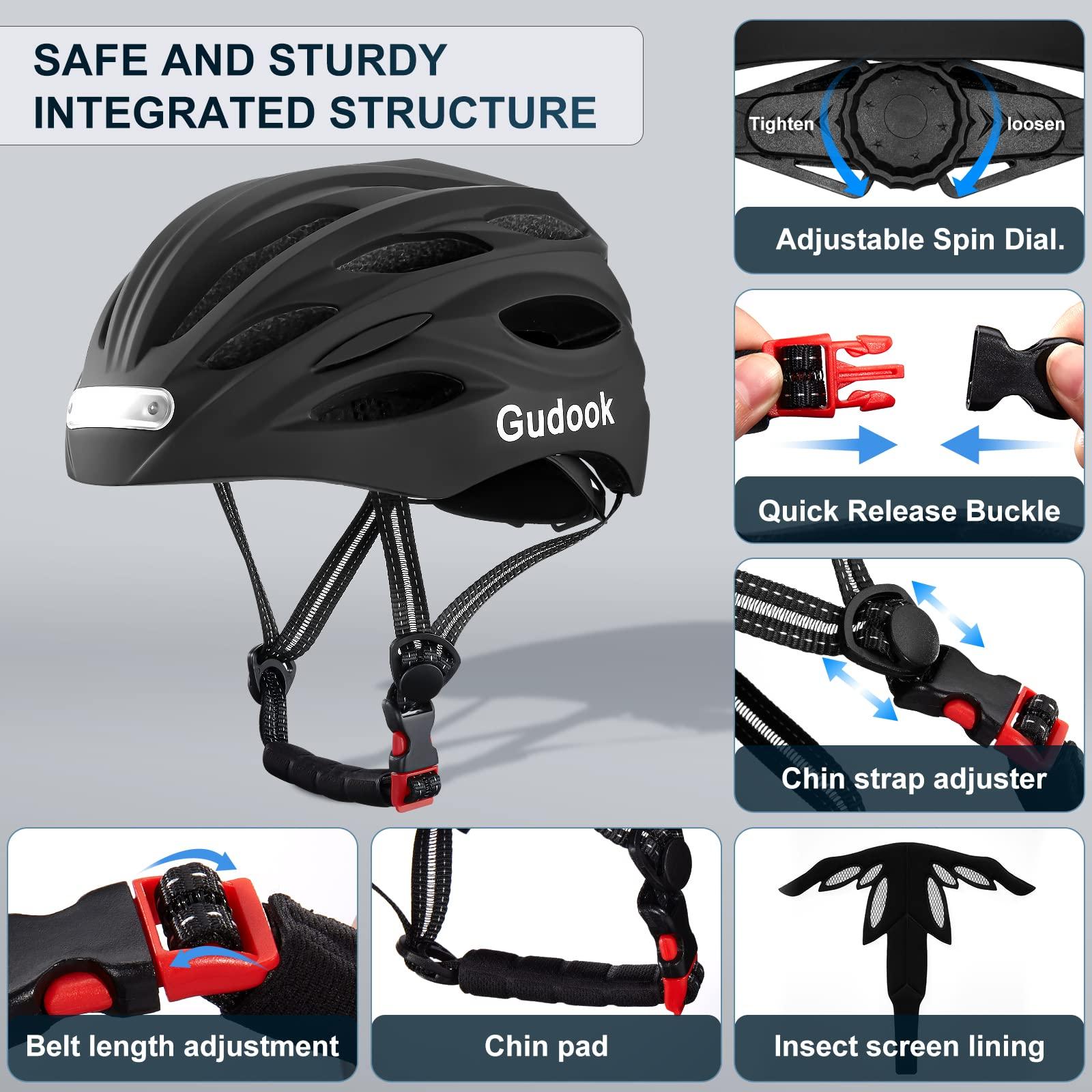 Gudook Gudook Bike Helmet with LED Light: Bicycle Helmets for Men & Women & Adults with Front and Rear Lights Adjustable Cycling Helmet for Urban Commuter Mountain Road Biker