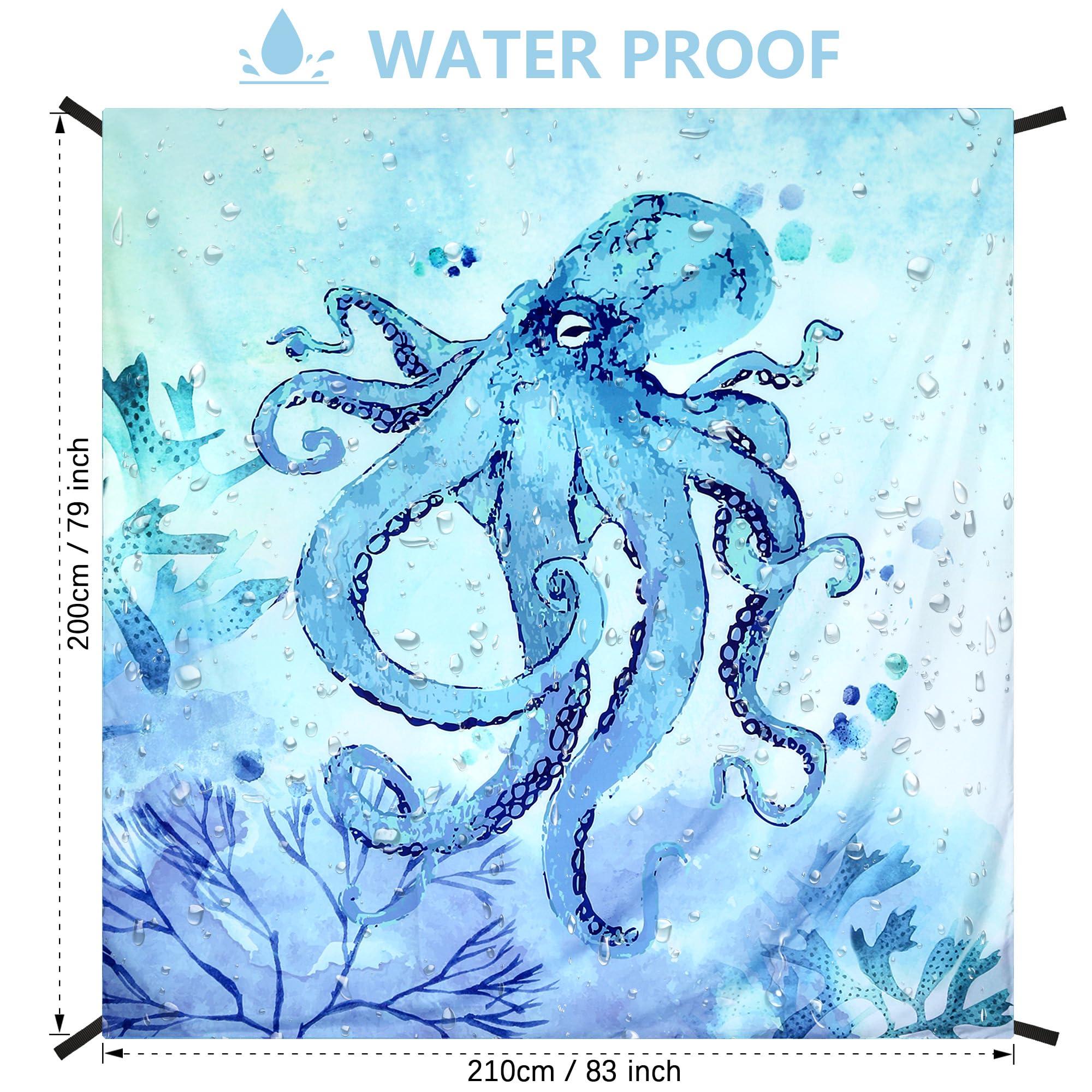 HIHOHO HIHOHO Beach Blanket Waterproof Sandproof Beach Mat for 1-8 Adults Quick Drying Durable Outdoor Picnic Mat for Beach Festival Travel Camping Hiking (BL-Octopus, 79"83"(4 Person))