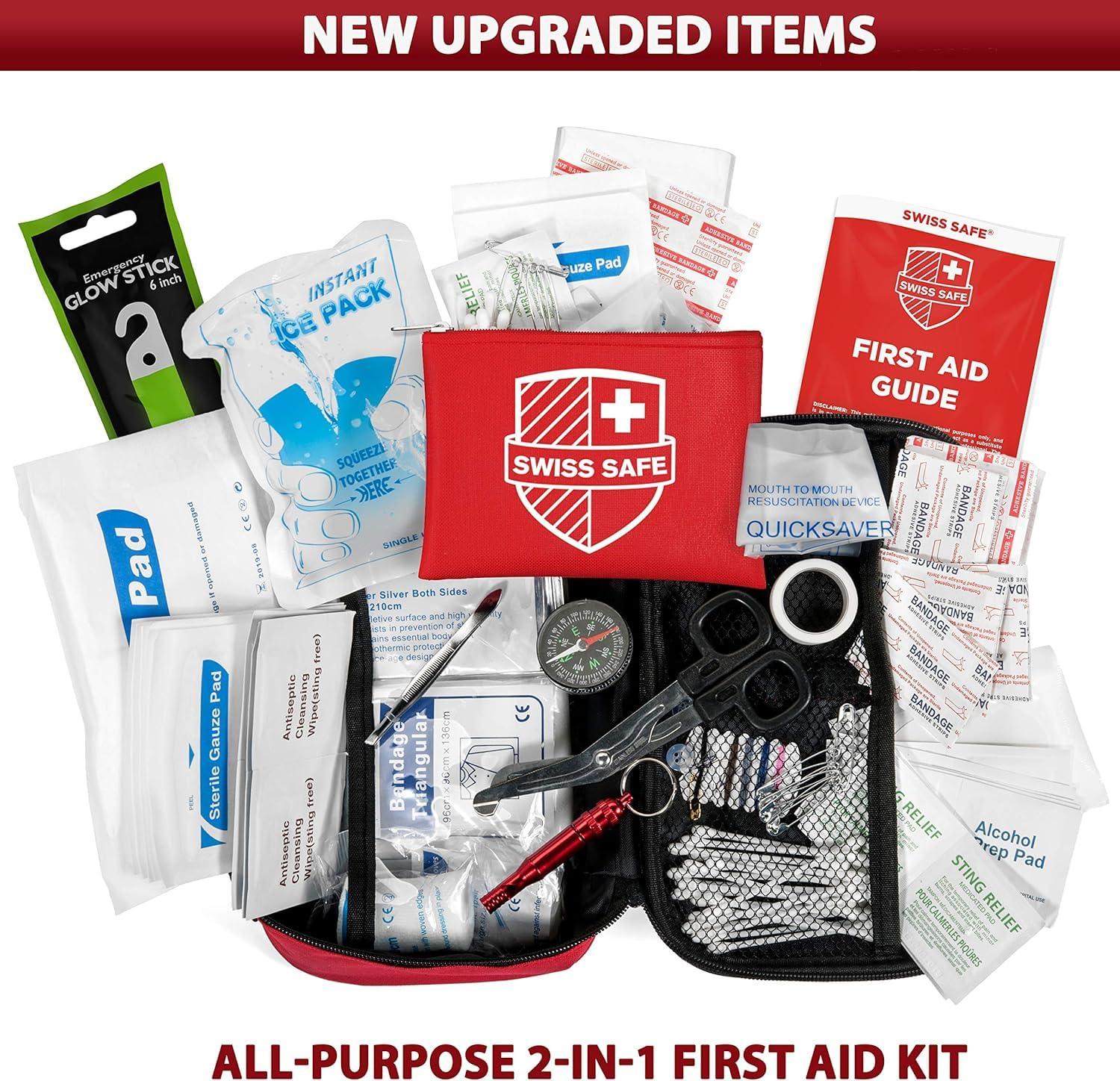 Swiss Safe Swiss Safe 2-in-1 First Aid Kit for Car, Travel & Home, Businesses - Bonus Mini Kit for Medical Emergency Aid, Survival, Camping - FSA & HSA Eligible - 120+32 Pcs, Small+Travel FAK