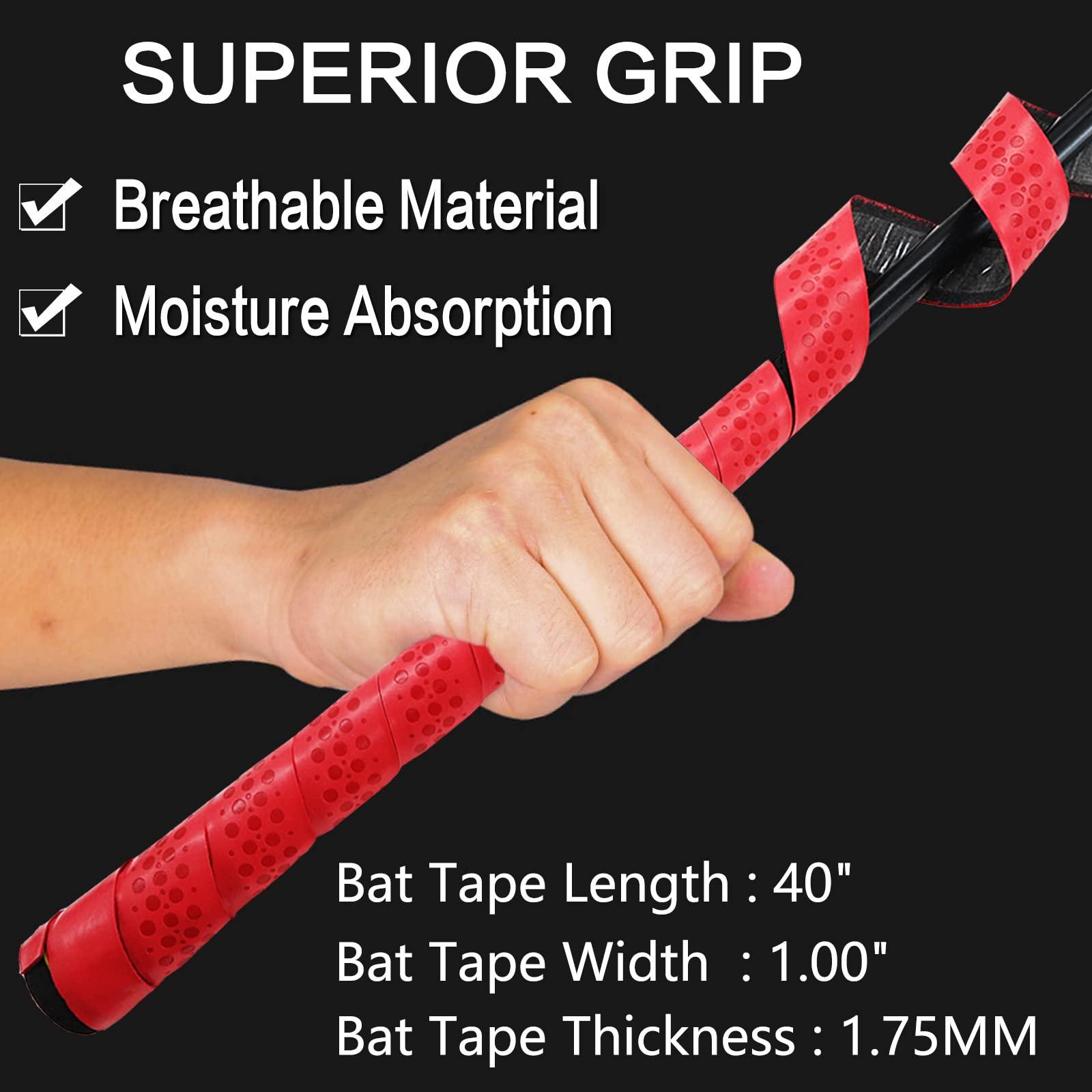 VEASAERS VEASAERS Bat Grip Tape Baseball Softball 2/4 Pack 40 inch 1.75mm Precut and Full Adhesive Back Pro Feel Soft Comfortable Tapes for Old Bats Handles (2 Pcs-Red Dot)