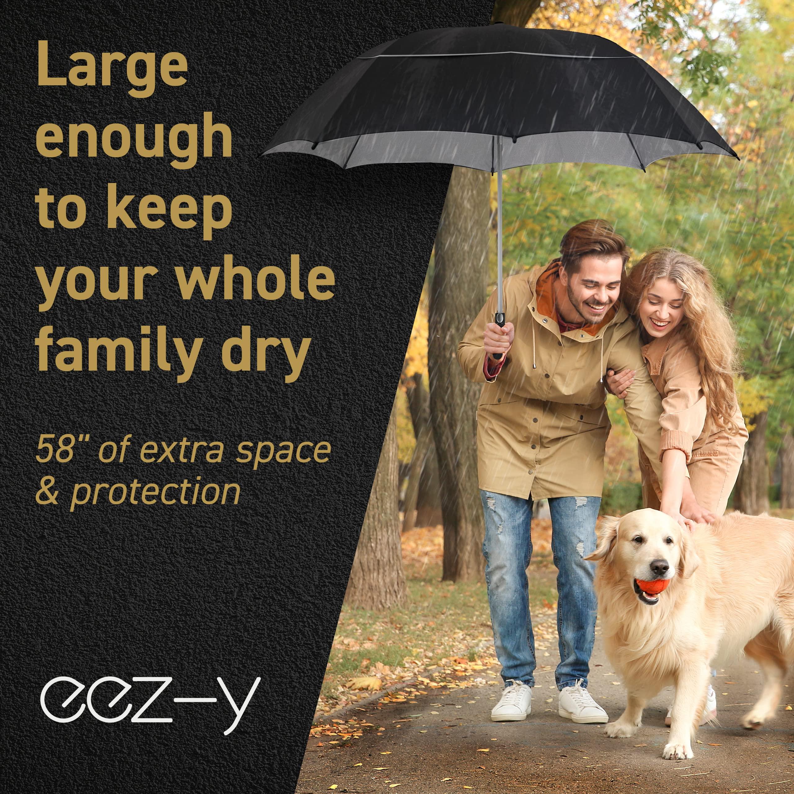 EEZ-Y EEZ-Y Golf Umbrella - 58 Inch Windproof Rain Umbrellas w/Double Canopy - Compact, Portable & Break Resistant for Travel Black