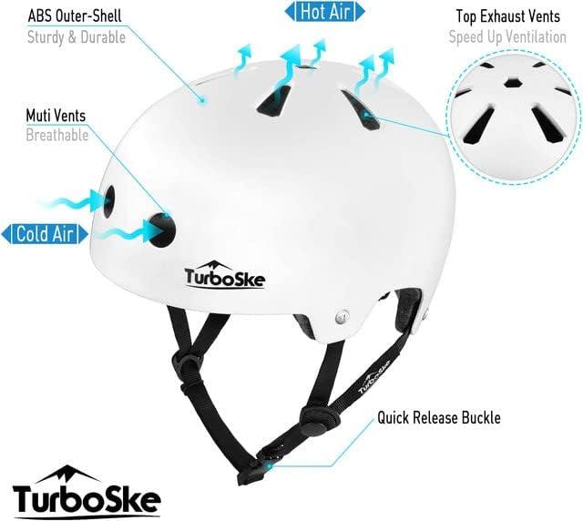 TurboSke TurboSke Skateboard Helmet, BMX Helmet, Multi-Sport Helmet, Bike Helmet for Youth, Men, Women (White, L/XL)