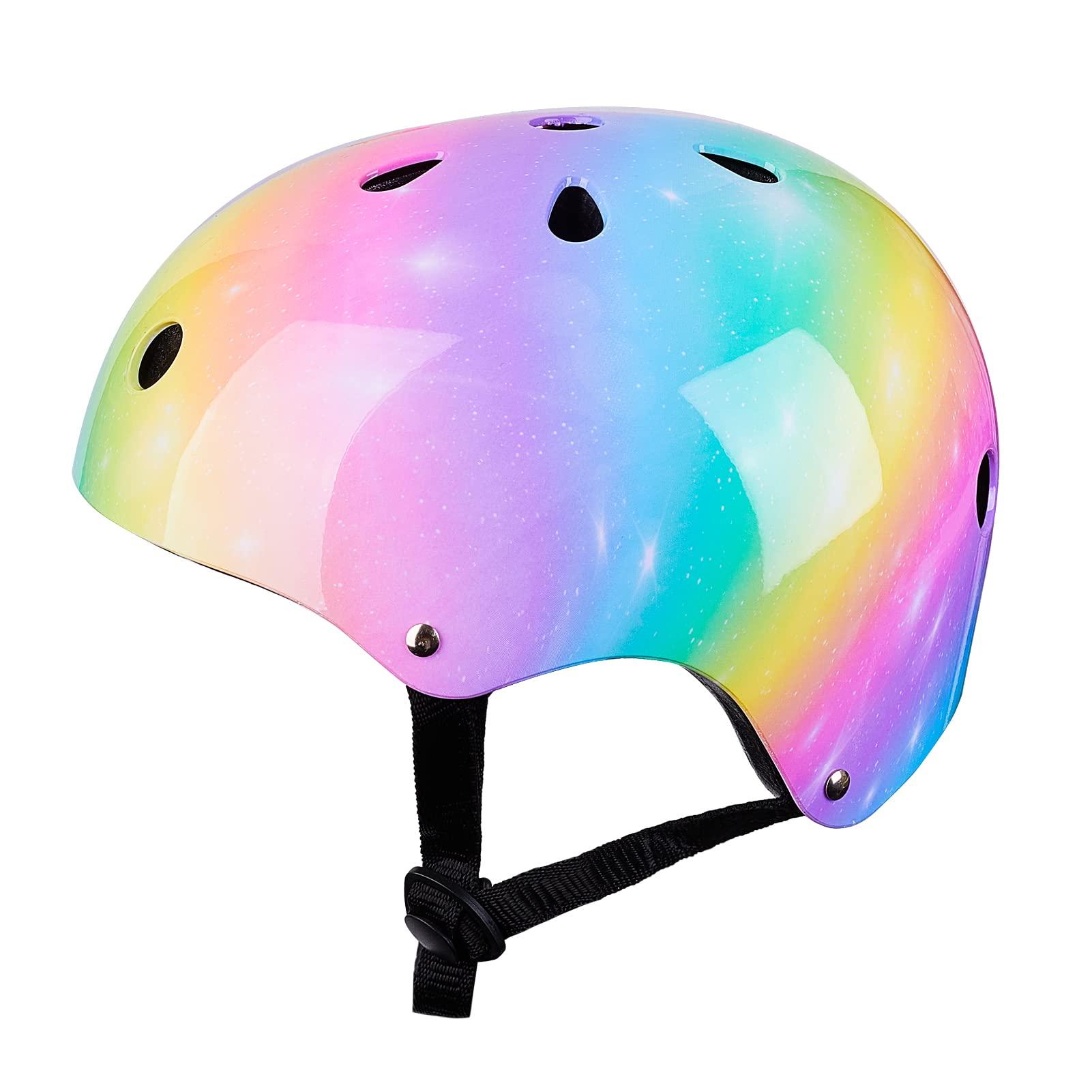 Bienbee Toddler Helmet, Bienbee Kids Bike Helmet Skateboard Helmets for Bicycle Balance Bike Scooter for Girls Kids Age 3-5-8-14 Years, Rainbow S