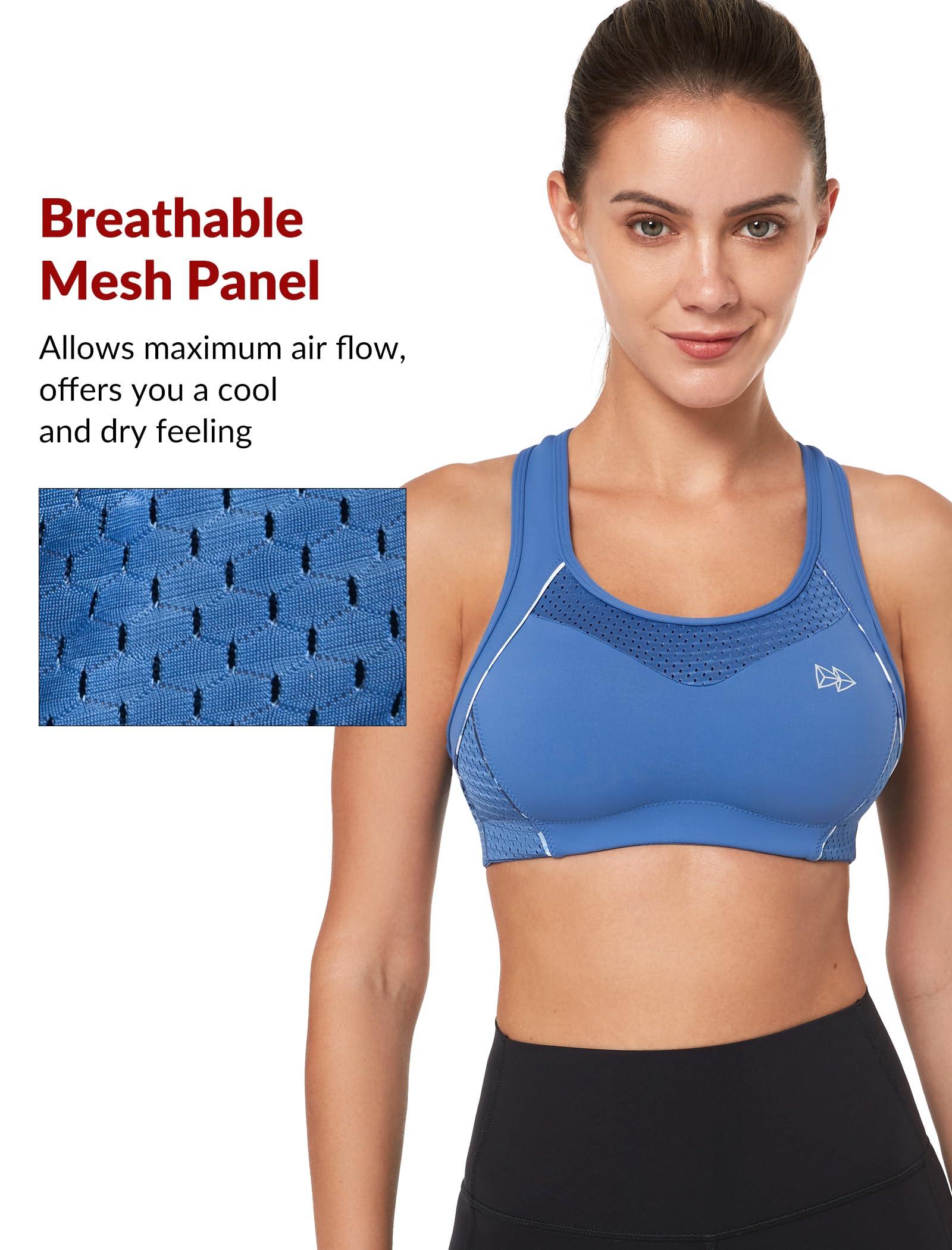 Yvette Yvette Sports Bras for Women High Impact Support Racerback Sports Bra Plus Size No Underwire for Running Workout, Sea Blue,2XL