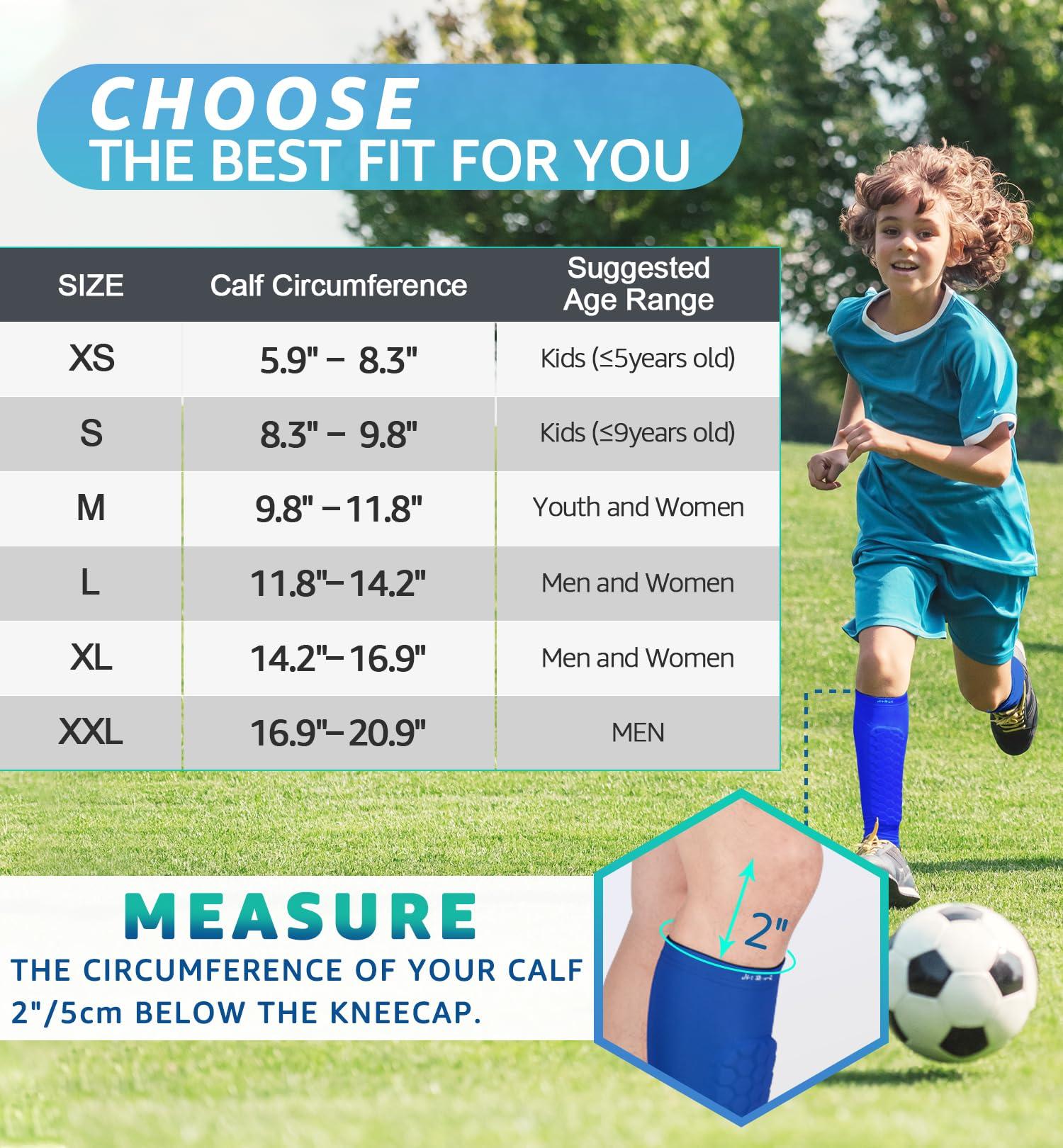 HiRui HiRui Soccer Shin Guards Shin Pads for Kids Youth Adult, Calf Compression Sleeve with Honeycomb Pads, Support for Shin Splint Baseball Boxing Kickboxing MTB, Lightweight(1PAIR)(Blue, XL)