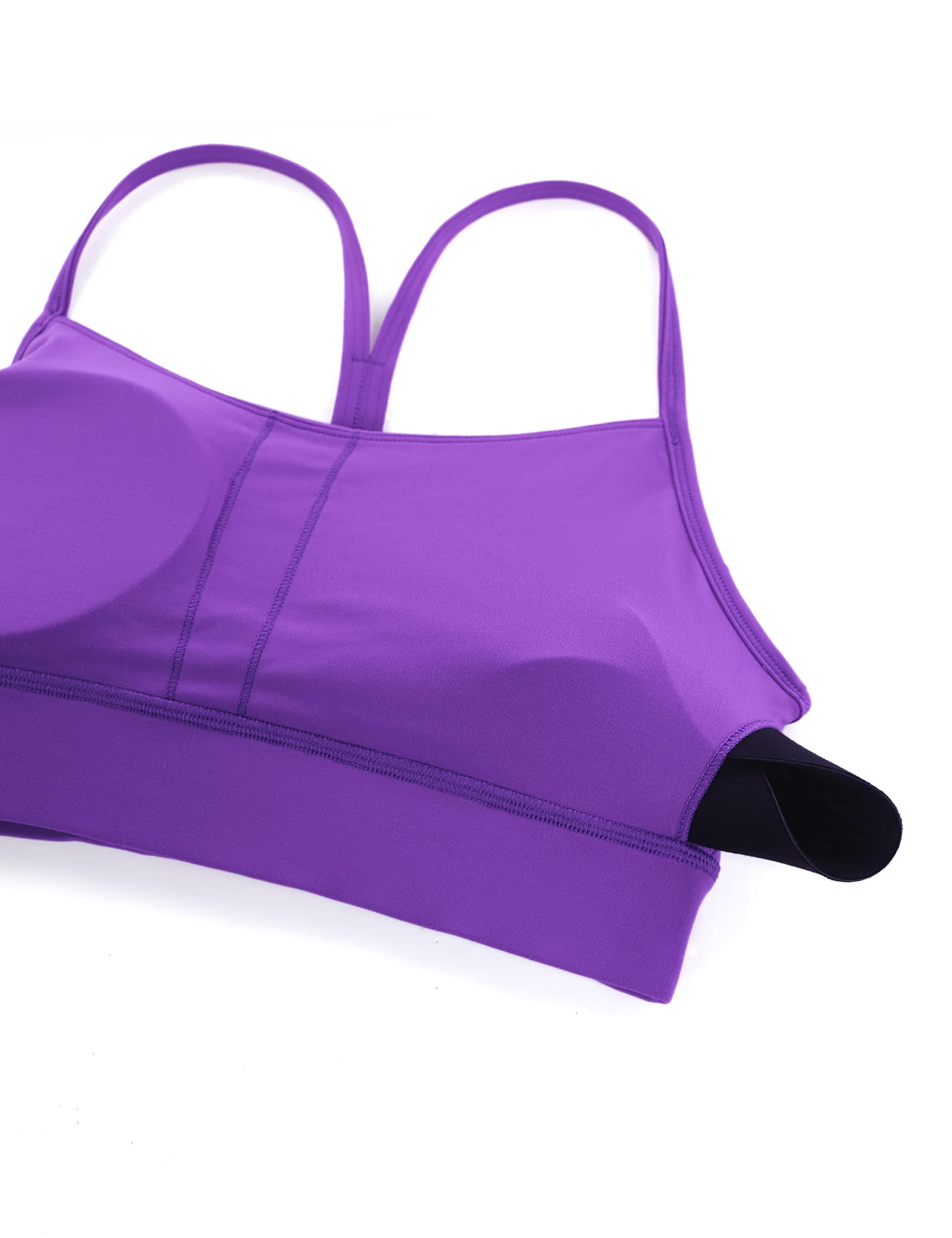 CRZ YOGA CRZ YOGA Butterluxe Womens Y-Back Racerback Sports Bra - Spaghetti Straps Wireless Scoop Neck Athletic Padded Yoga Tops Royal Lilac X-Large
