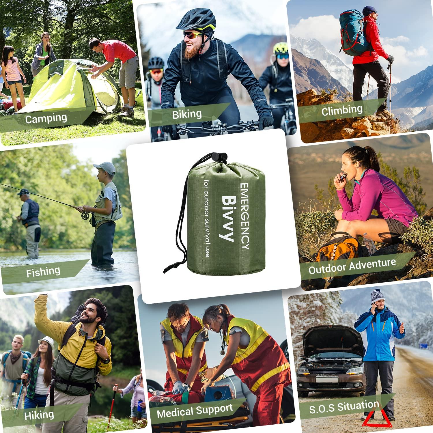 Esky Esky Emergency Sleeping Bag, 2 Pack Survival Bag Portable Thermal Bivy Sack, Waterproof Lightweight Emergency Blanket Survival Gear with Compass for Camping Hiking Outdoor Adventure