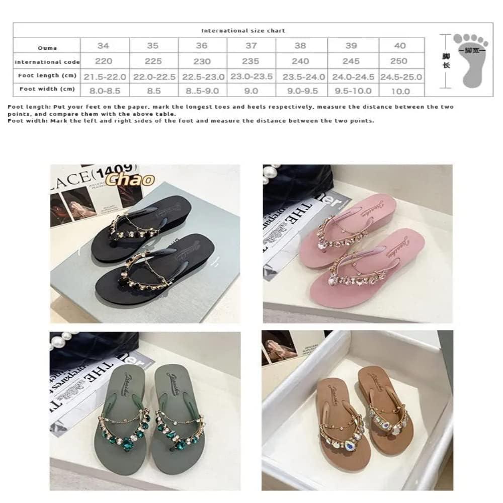 DYJAGYO DYJAGYO Women's Rhinestone Chain Platform Wedge Flip Flop Sandals,Women's Rhinestone Flip Flops,Fashion Flip Flop Sandals for Parties and Weddings (Black,40)