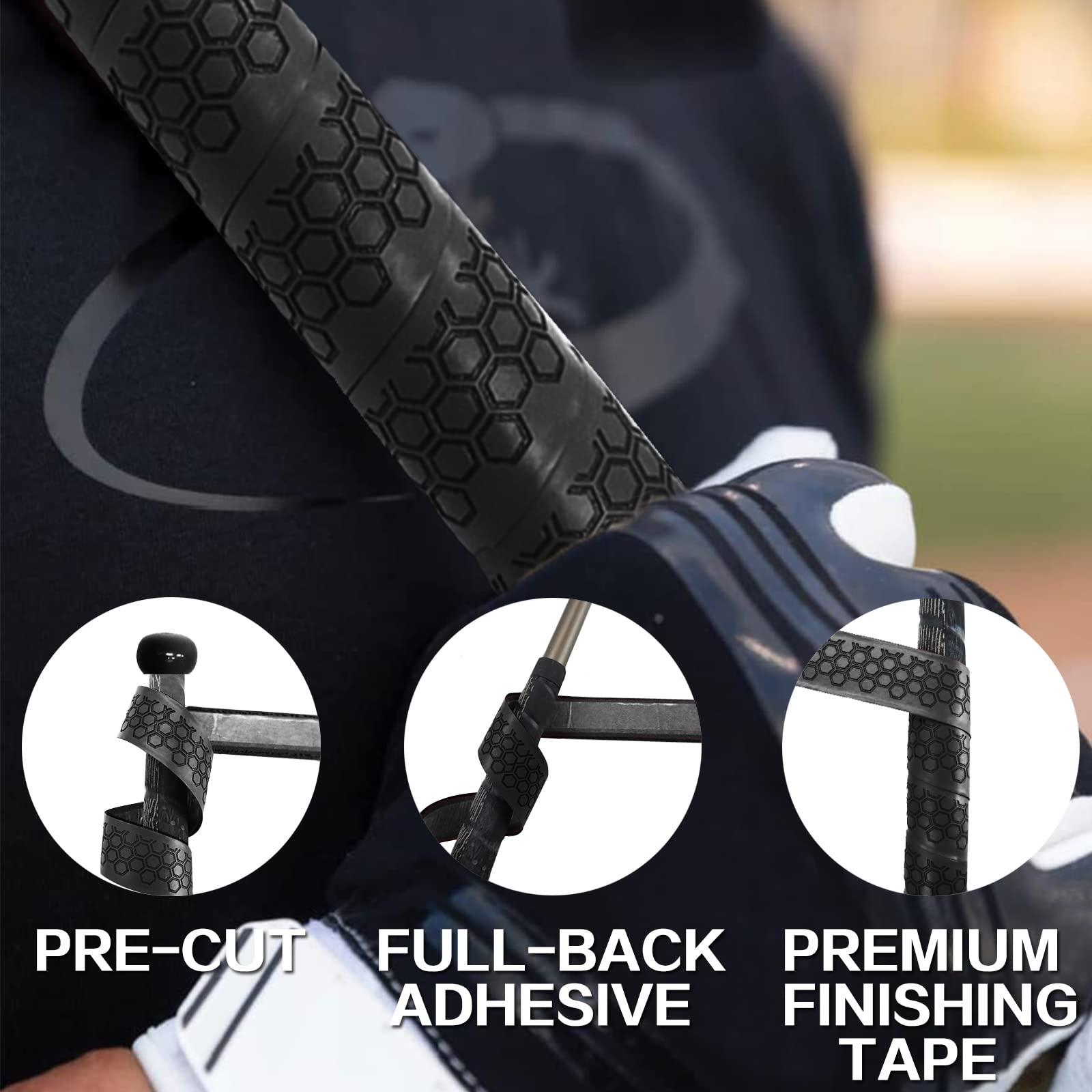 VEASAERS VEASAERS Bat Grip Tape Baseball Softball 2/4 Pack 40 inch 1.75mm Precut and Full Adhesive Back Pro Feel Soft Comfortable Tapes for Old Bats Handles (2 Pcs-Black Hexagon)