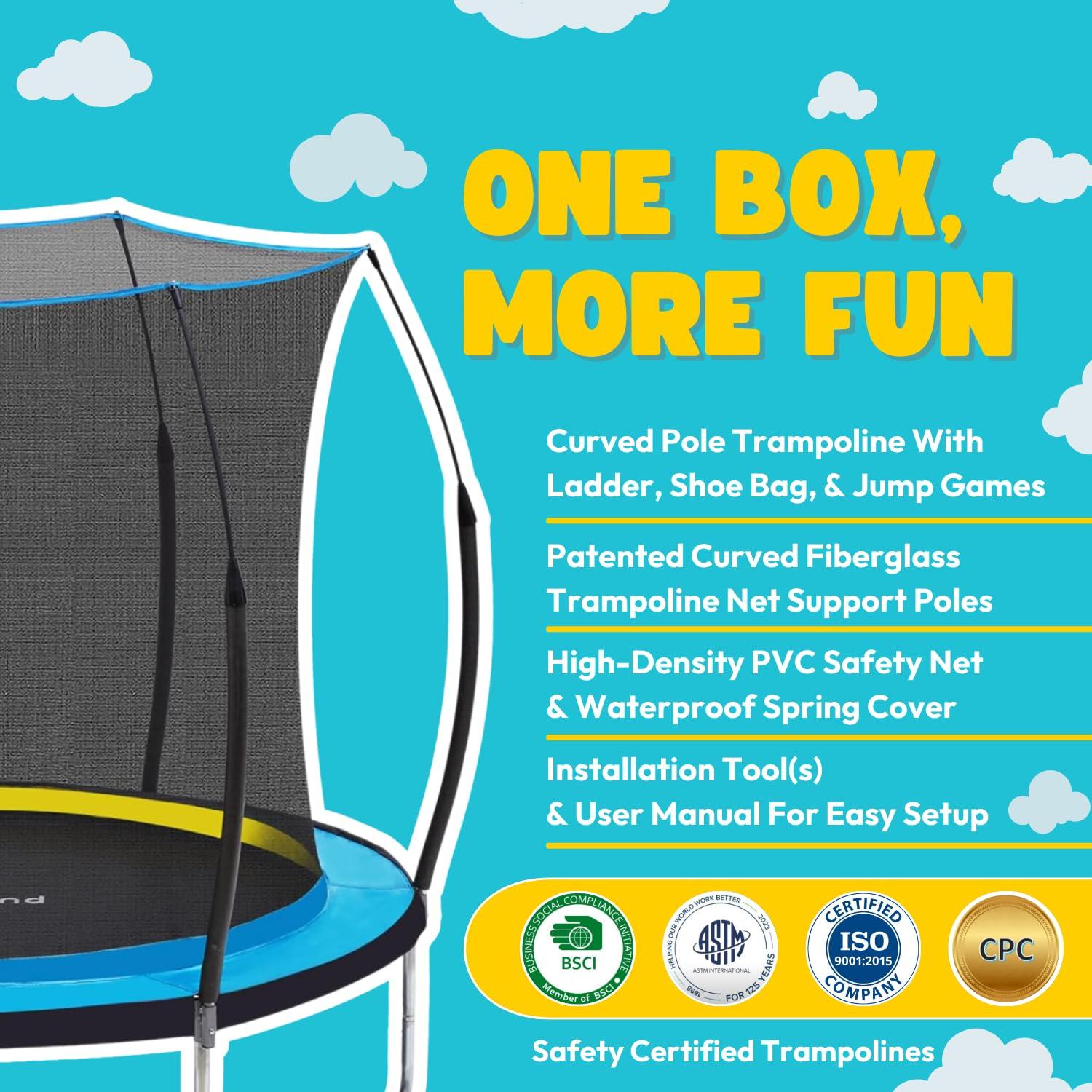 SkyBound SkyBound Trampoline - 10ft 12ft 14ft Large Outdoor Backyard ASTM Approved Heavy Duty Trampolines for Kids & Adults - Patented Fiberglass Curved-Pole Outside Recreational Trampoline with Jumpgame App