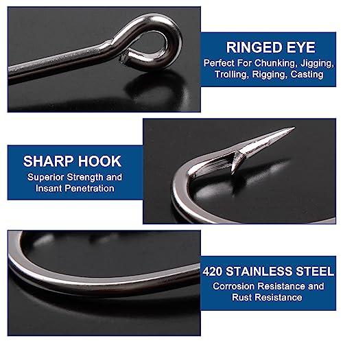 OROOTL Stainless Steel Saltwater Fishing Hooks - 50pcs 34007 O\'shaughnessy Hooks Forged Long Shank J Fishing Hooks Extra Strong Metal Fish Hooks Size 1/0-10/0