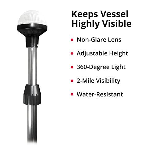 SeaSense SeaSense 26” - 48” LED Stern Light - Range of 2 Nautical Miles - Easily Adjustable, Stowable Chrome Light for Boats, Kayaks, Canoes, Pontoons & Fishing Vessels up to 39 Feet (Base Not Included)