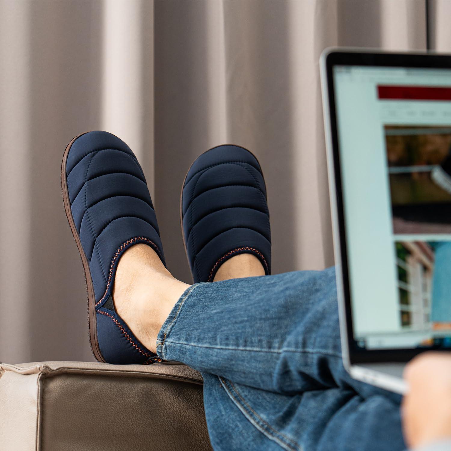 LongBay LongBay Men's Outdoor Slippers Two Tone Memory Foam Slip On Indoor House Shoes bedroom Loafers Navy Blue, 9