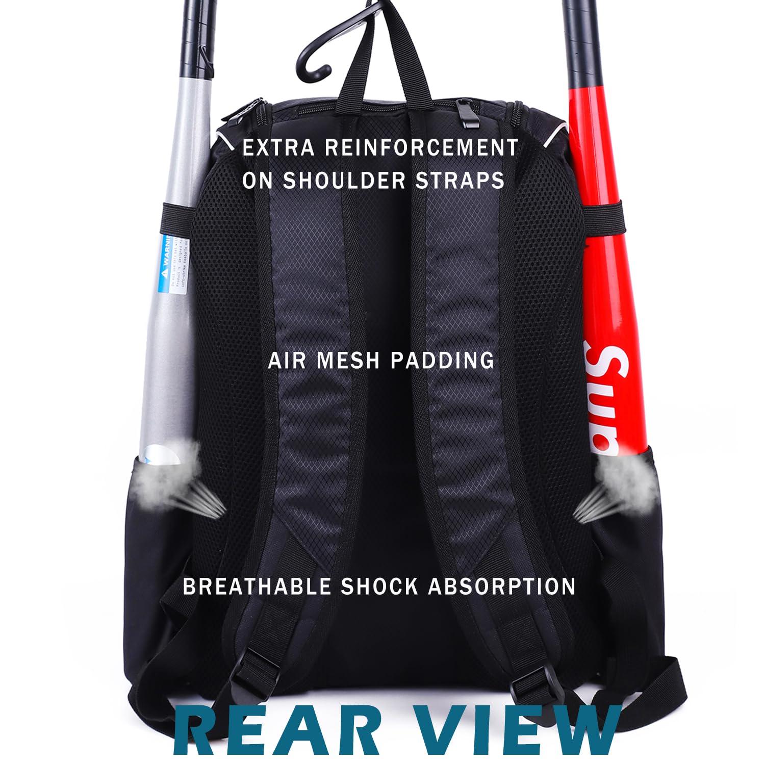 CapsLock Baseball Bat Bag Backpack,T-Ball & Softball Bat Bag with Shoes Compartment for Youth and Adult, Lightweight Baseball Bag with Fence Hook Hold Bat, Batting Mitten, Helmet, Caps, Teeball Gear