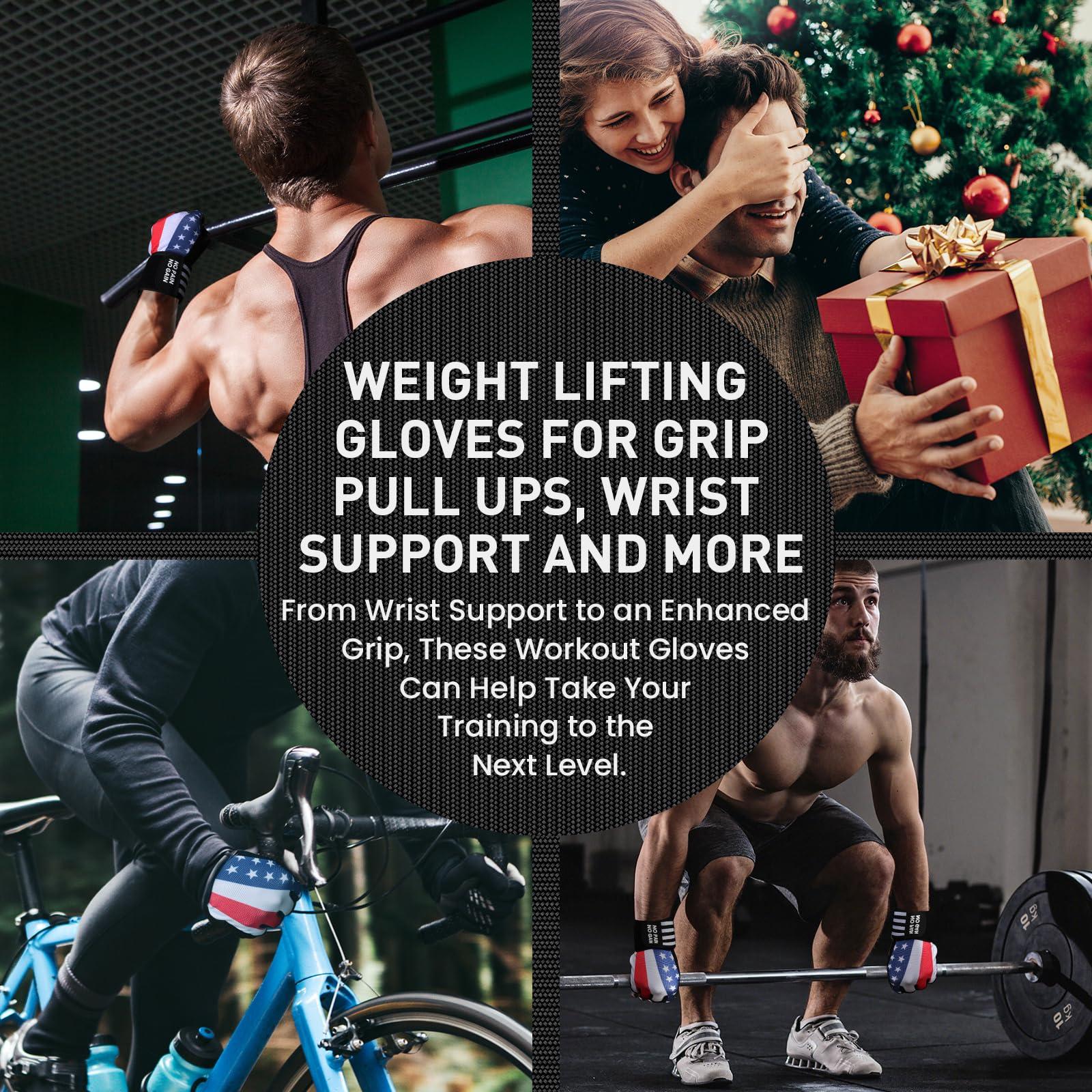 FINGER TEN FINGER TEN Weightlifting Workout Gloves Full Half Finger with Wrist Strap Support, Padded Grip for Weight Lifting Gym Fitness Exercise Training Men Male (USA Flag, Large)