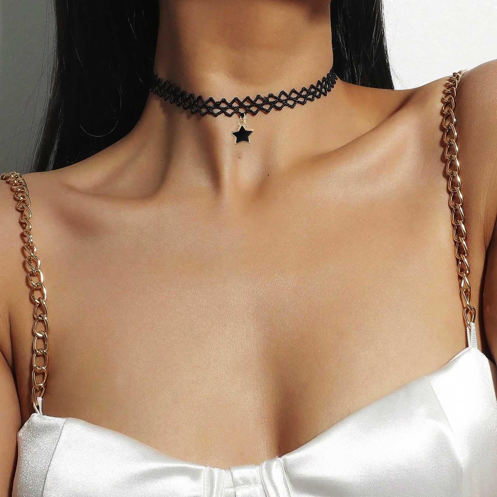 Olbye Olbye Elastic Choker Star Necklace Black Tattoo Choker Necklaces for Women Plastic Minimal Necklace Jewelry