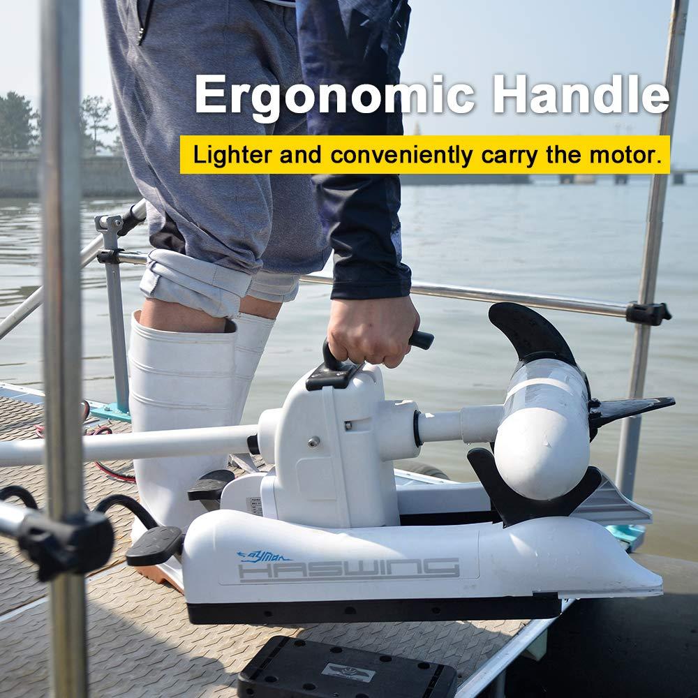 AQUOS AQUOS Haswing White 12V 55LBS 48inch Electric Bow Mount Trolling Motor with Remote Control for Inflatable Boat Kayak Bass Boat Aluminum Boat Fishing, Freshwater and Saltwater Use