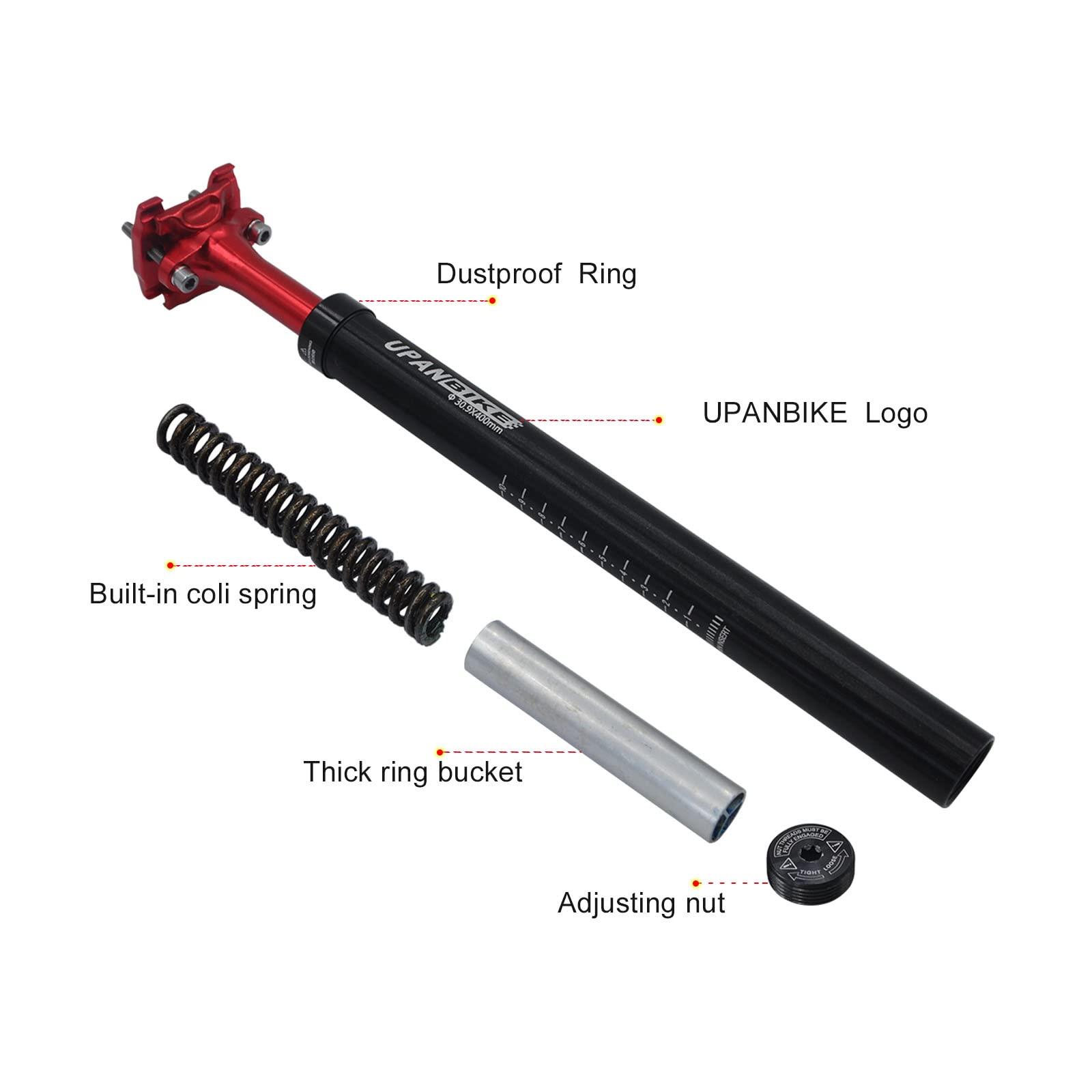 UPANBIKE UPANBIKE Bike Suspension Seatpost 400mm Length 27.2mm 28.6mm 30.9mm 31.6mm Shock Absorber Seat Post for Mountain Bike Seat Post BMX Road Bike(31.6mm*Black)