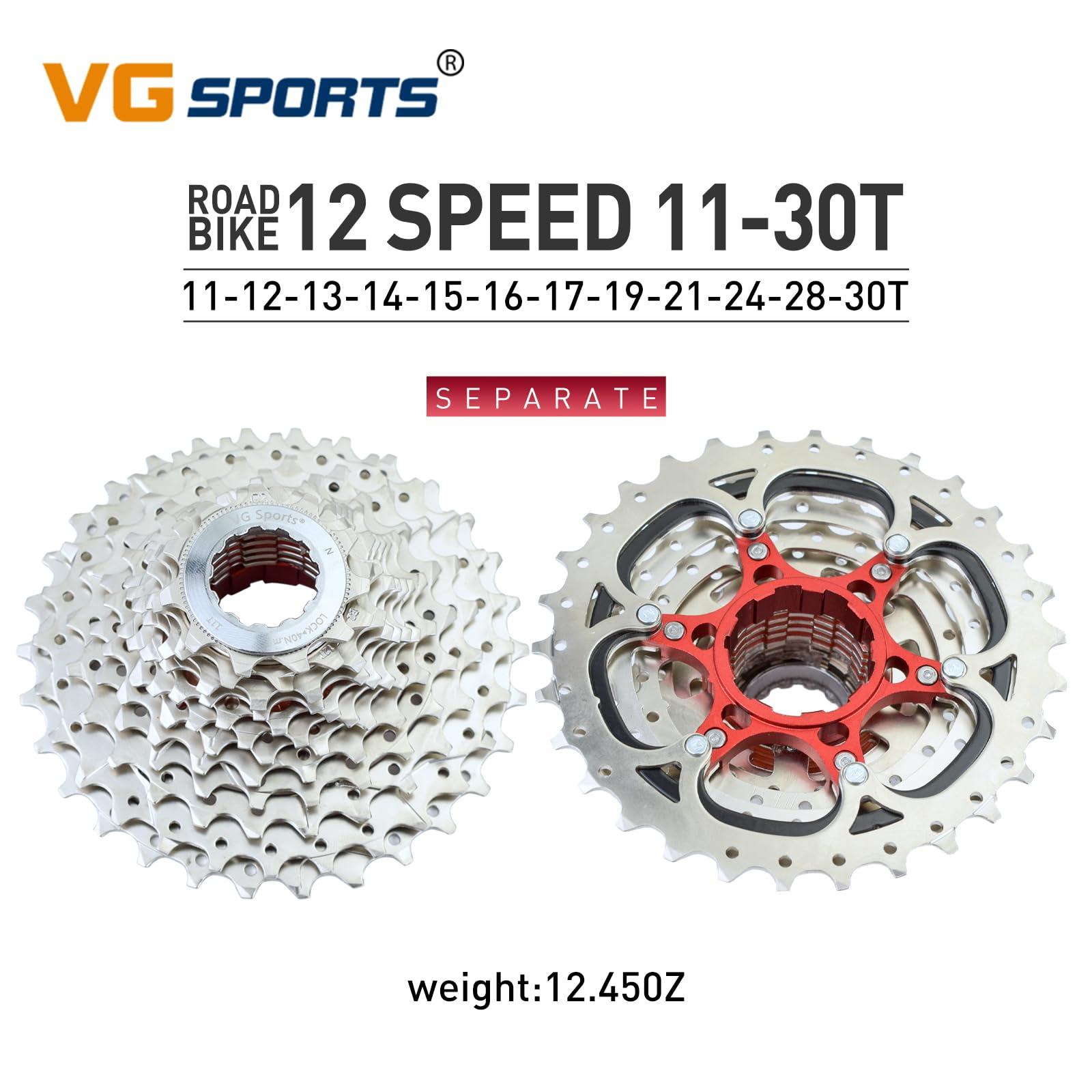 VG SPORTS VG SPORTS 12 Speed 11-30T Road Bike Ultra-Light Cassette Lightweight Aluminum Bracket Bike Cassette (Silver)